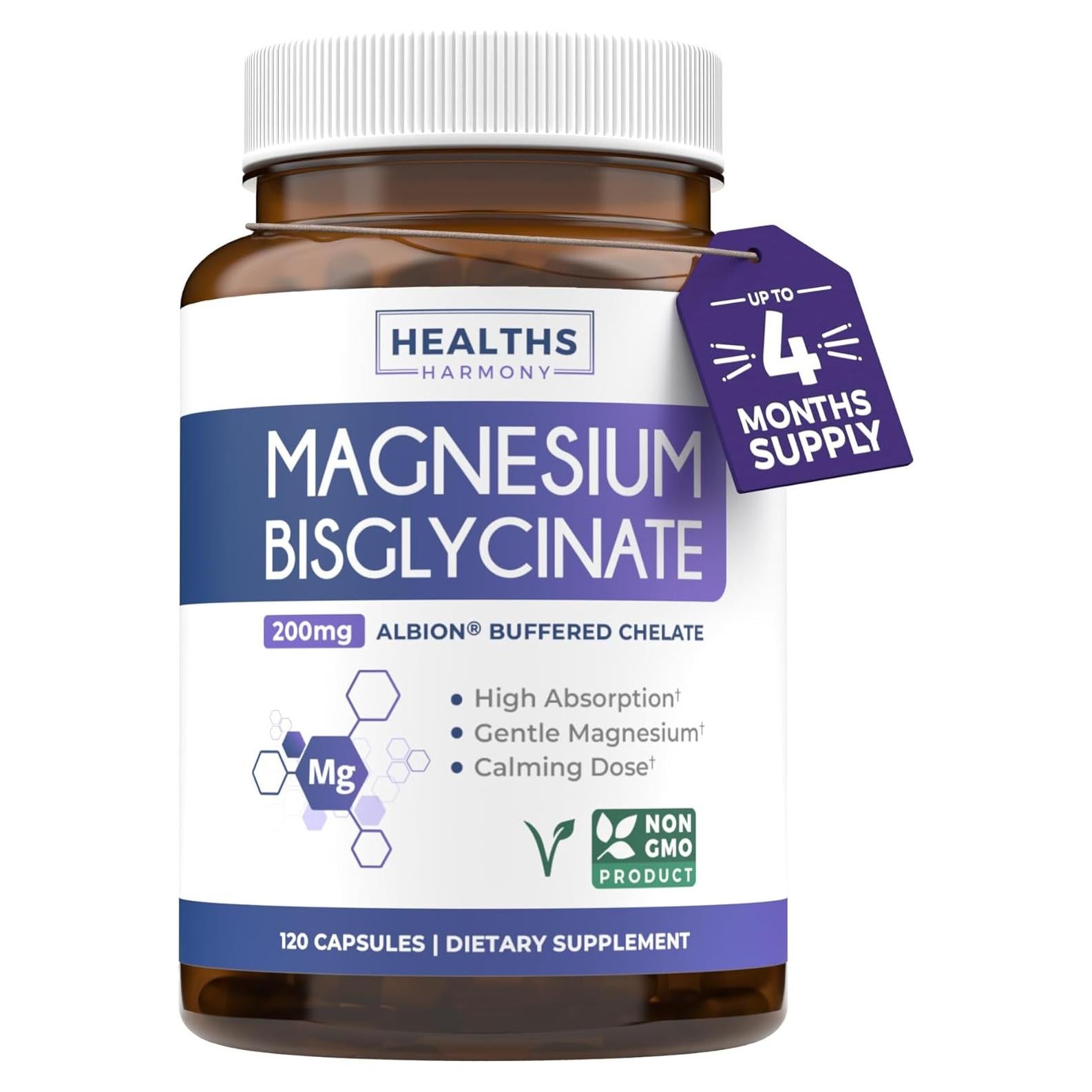 Cápsulas de Bisglicinato de Magnesio 200mg Healths Harmony - 120 Unidades