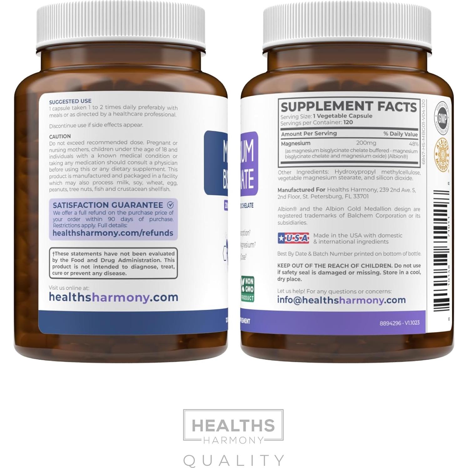 Cápsulas de Bisglicinato de Magnesio 200mg Healths Harmony - 120 Unidades