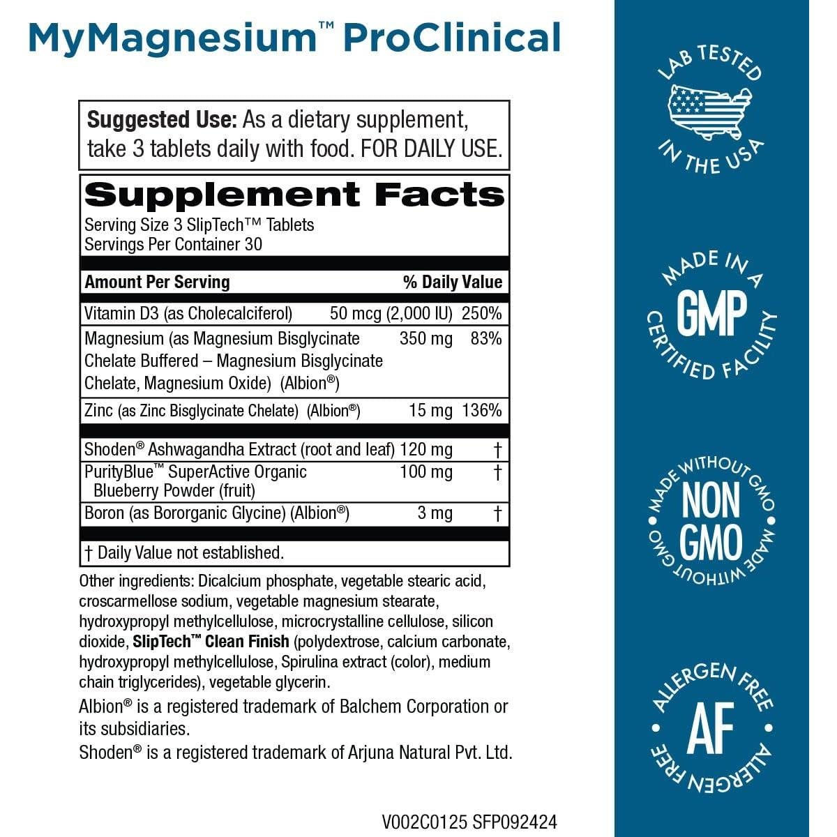 MyMagnesium ProClinical - Quelato de Magnesio + Zinc + Ashwagandha - 90 Tabletas