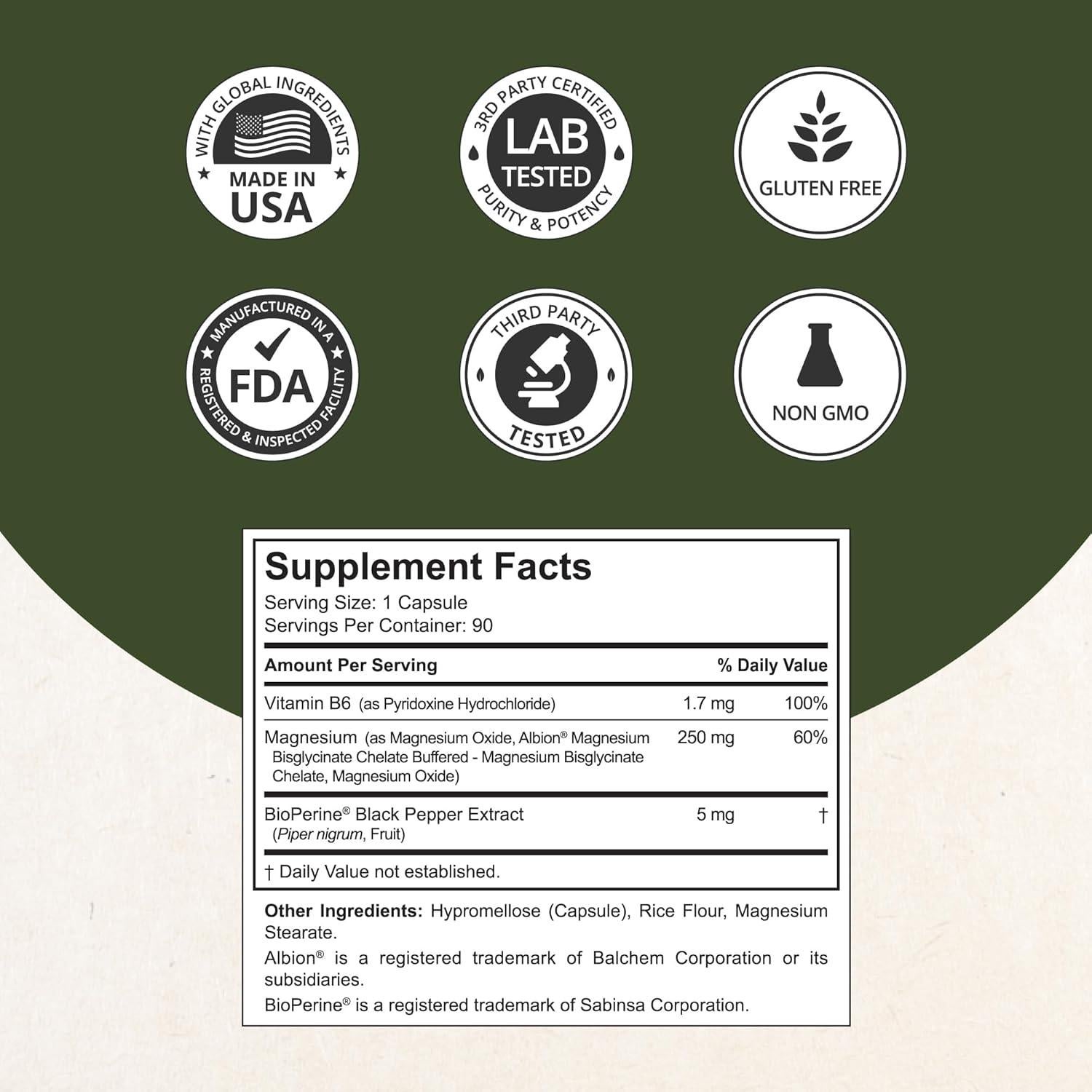 Complejo de Magnesio NuBest 90 Cápsulas - Bisglicinato, B6