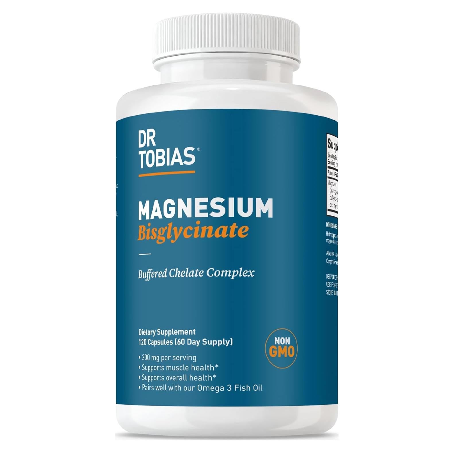 Suplemento de Magnesio Bisglicinato Dr. Tobias 200 mg 120 Cápsulas