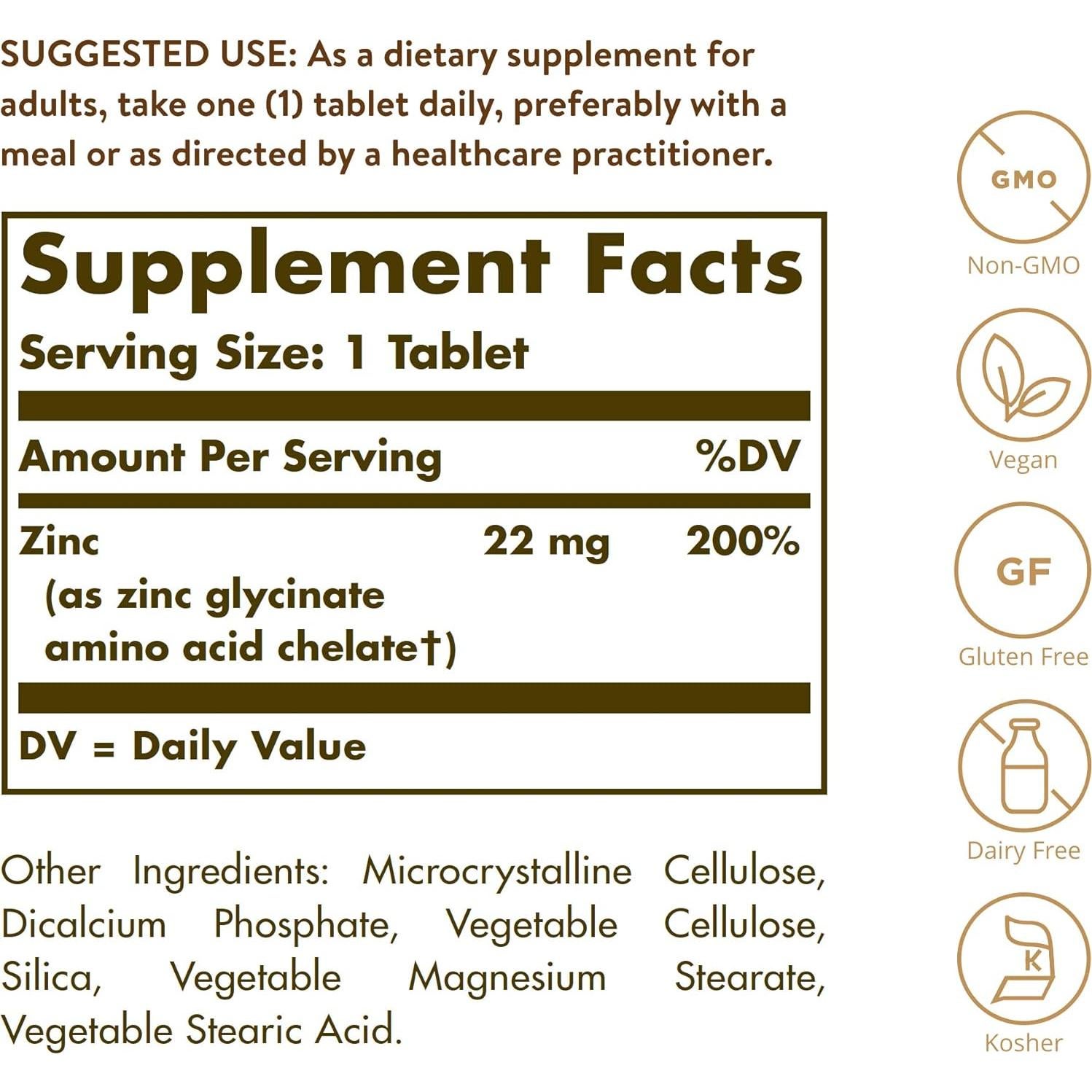 Solgar Zinc Quelado 250 Tabletas - Apoyo Inmunológico y Piel Saludable