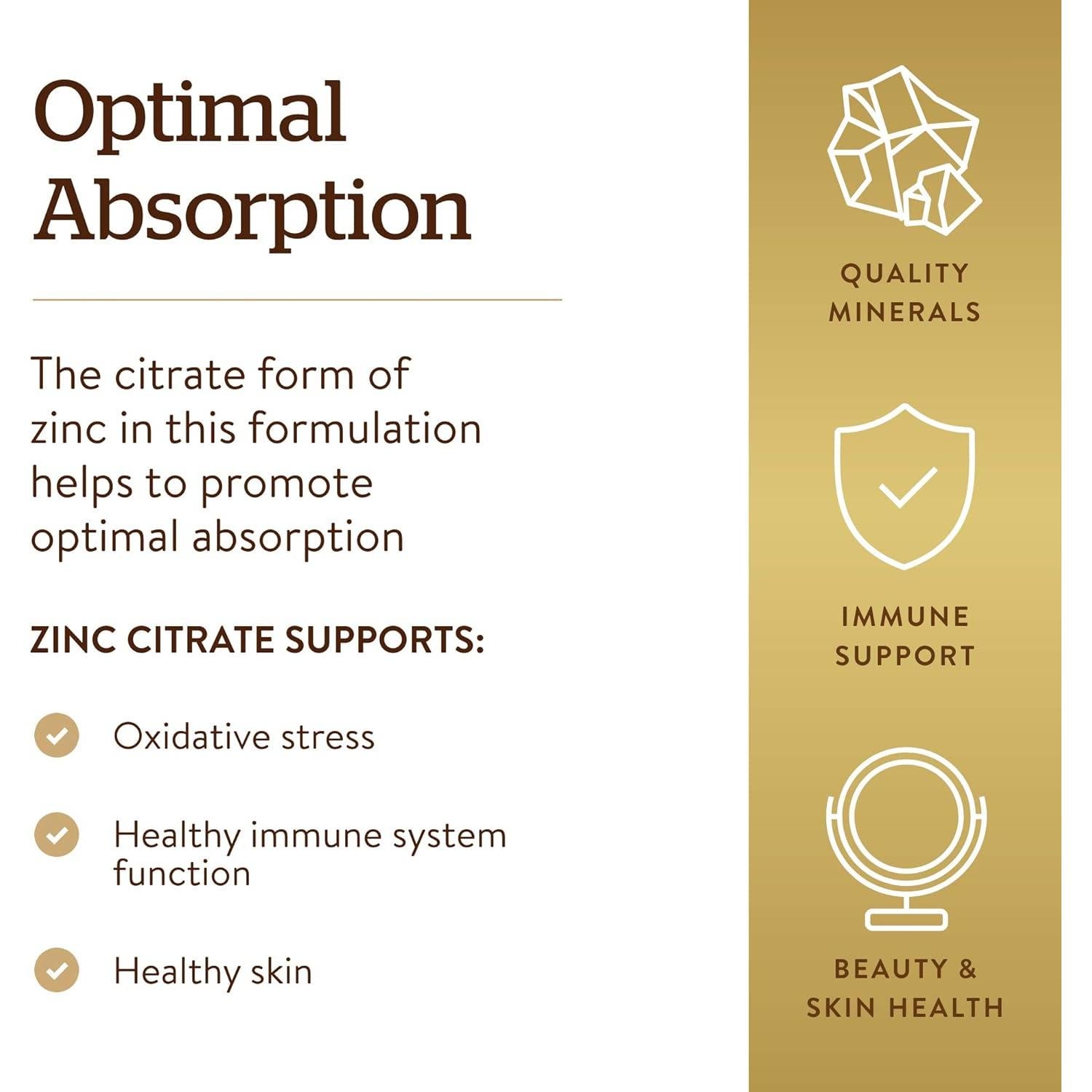 Cápsulas Vegetales de Citrato de Zinc Solgar 100 Unidades