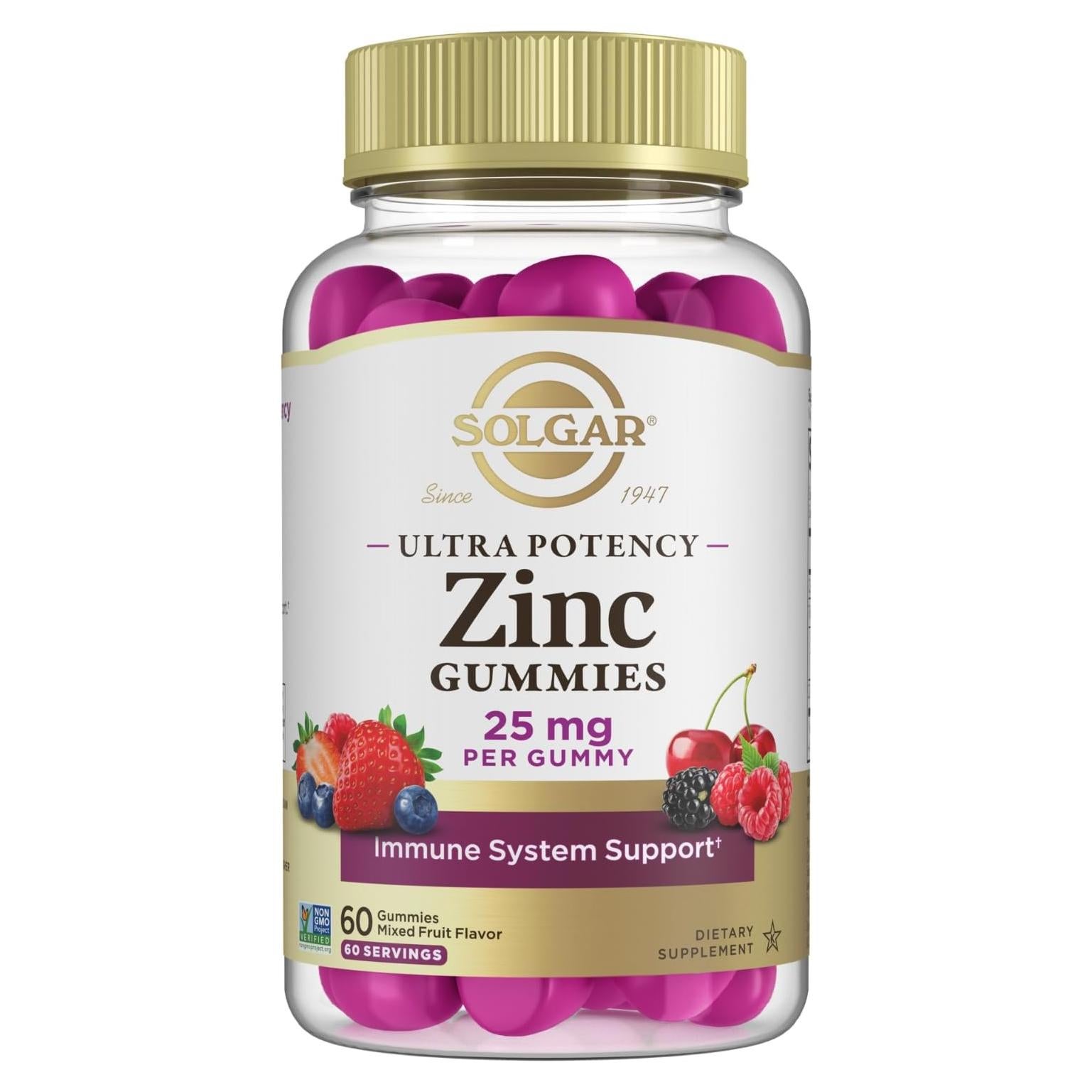 Gominolas de Zinc Solgar 25mg Veganas 60 Porciones Frutas Mixtas