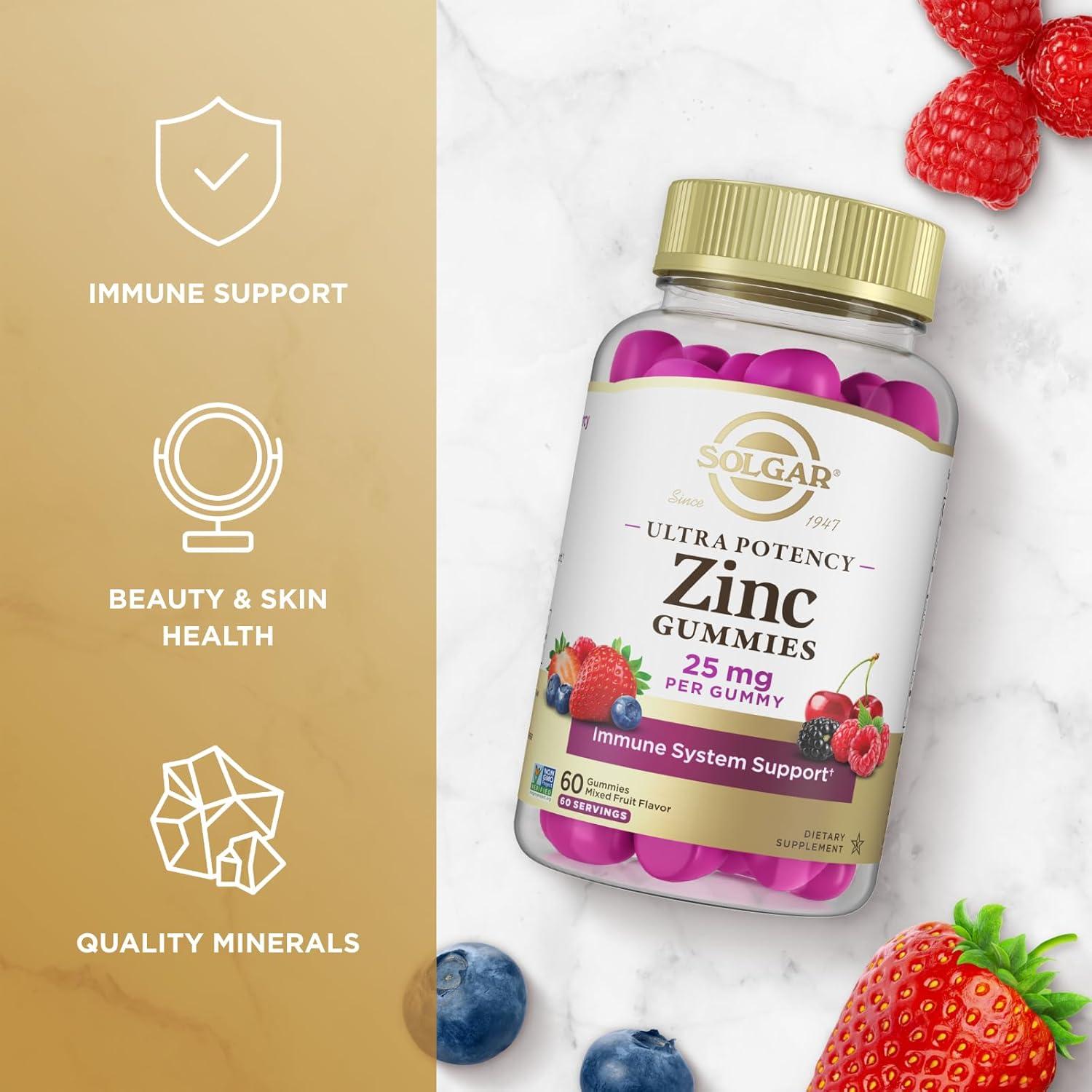 Gominolas de Zinc Solgar 25mg Veganas 60 Porciones Frutas Mixtas