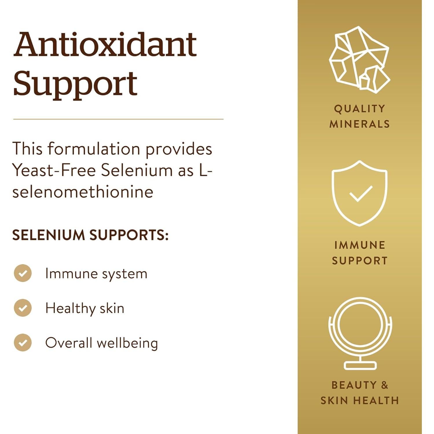 Selenio Sin Levadura Solgar 200 mcg 250 Tabletas Veganas