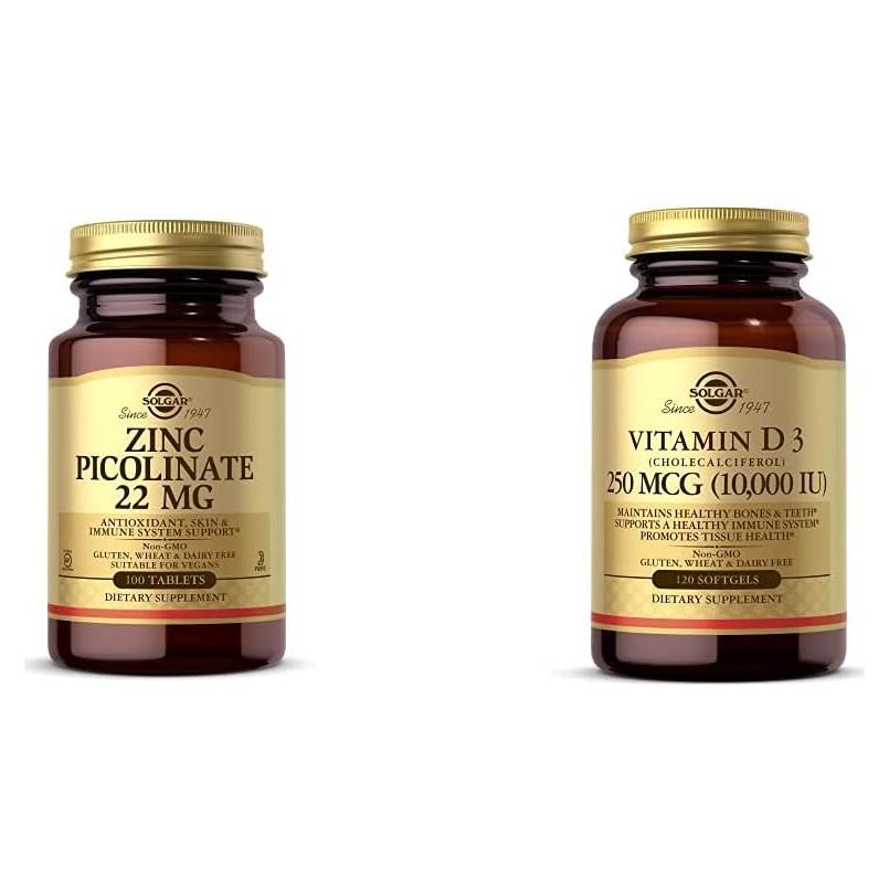 Solgar Picolinato de Zinc 22 mg y Vitamina D3 250 mcg 120 Softgels
