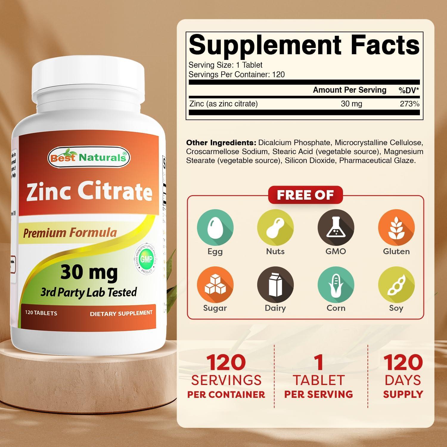 Suplemento de Zinc 30mg Mejores Naturales 120 tabletas