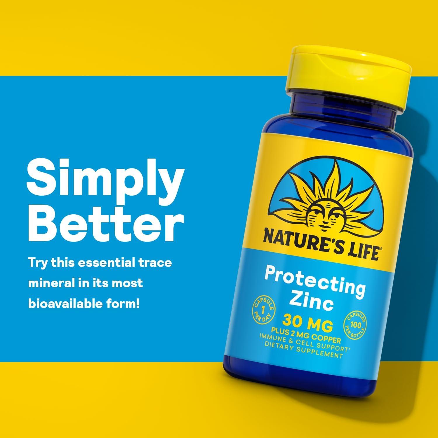 Zinc Picolinato Nature's Life 30mg + 2mg Cobre - 100 Cápsulas