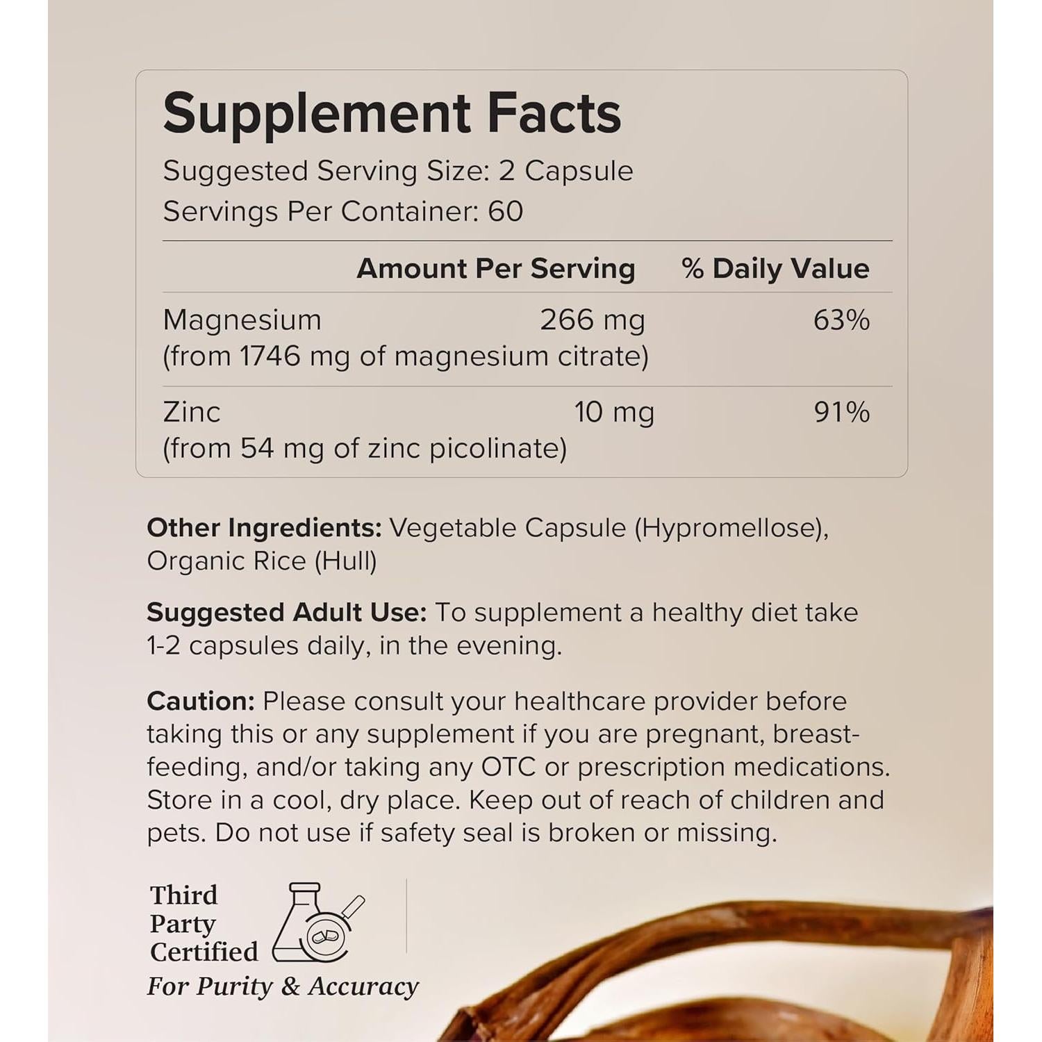 Complejo de Magnesio y Zinc Picolinato Rootcha - 120 Cápsulas