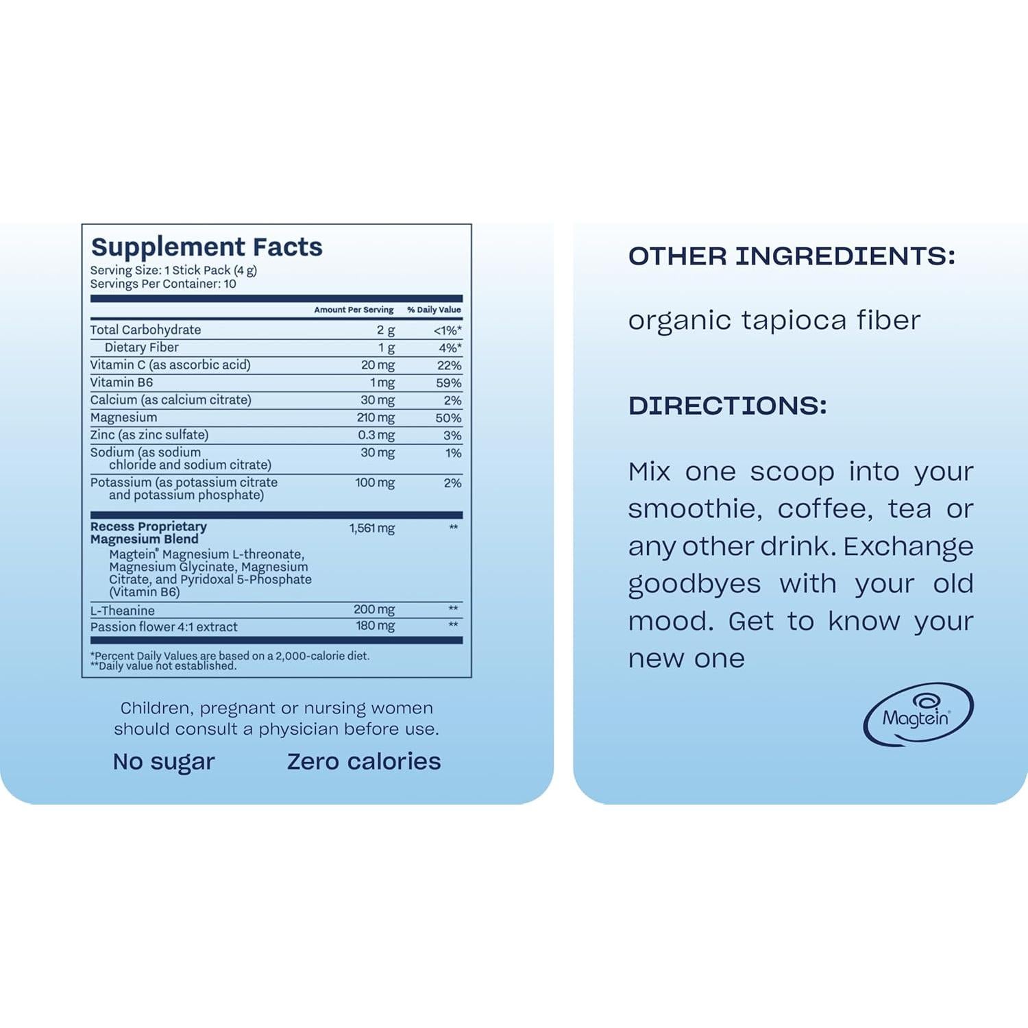 Polvo Calmante Recess 3.97g - Magnesio L-Treonato y Electrolitos