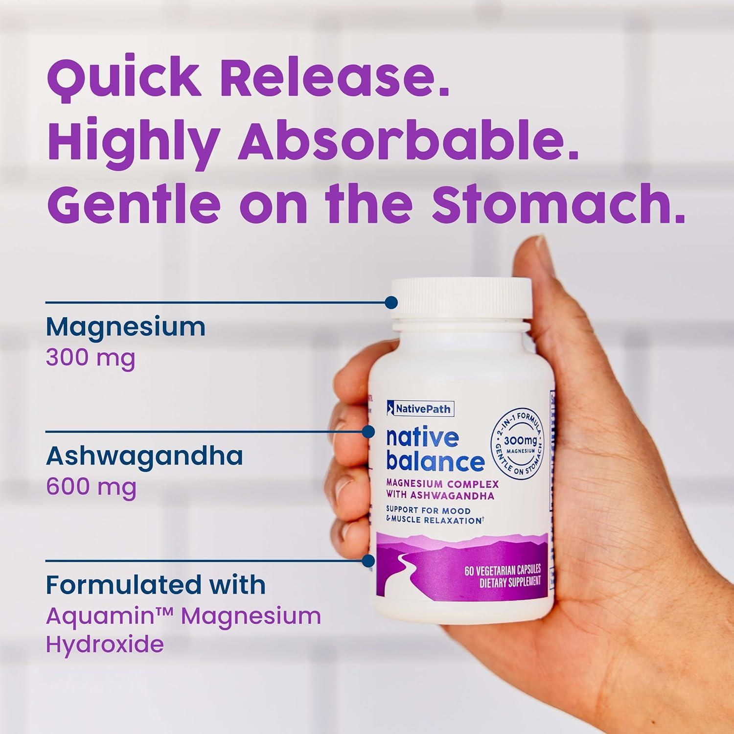 Suplemento de Magnesio NativePath con Ashwagandha 60 Cápsulas