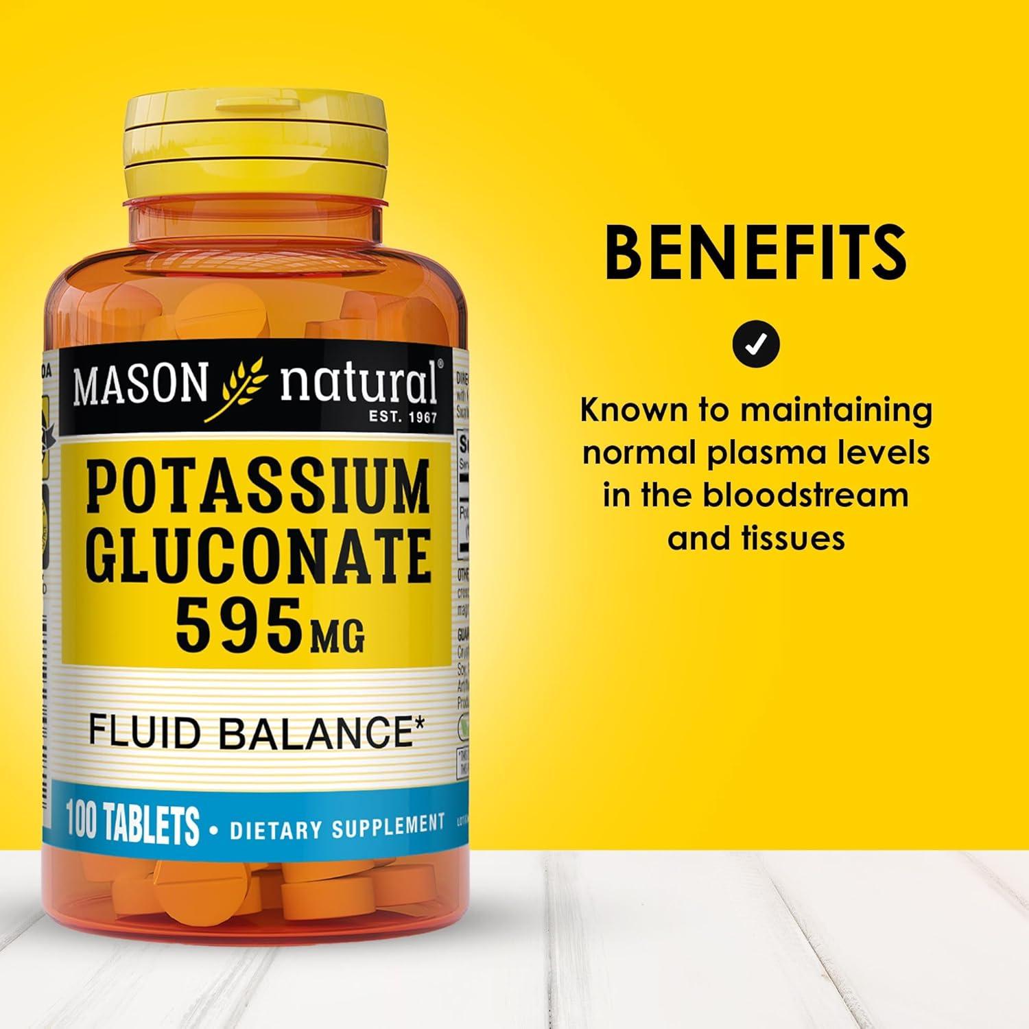 Suplemento Gluconato de Potasio Mason Natural 595 mg 300 Tabletas