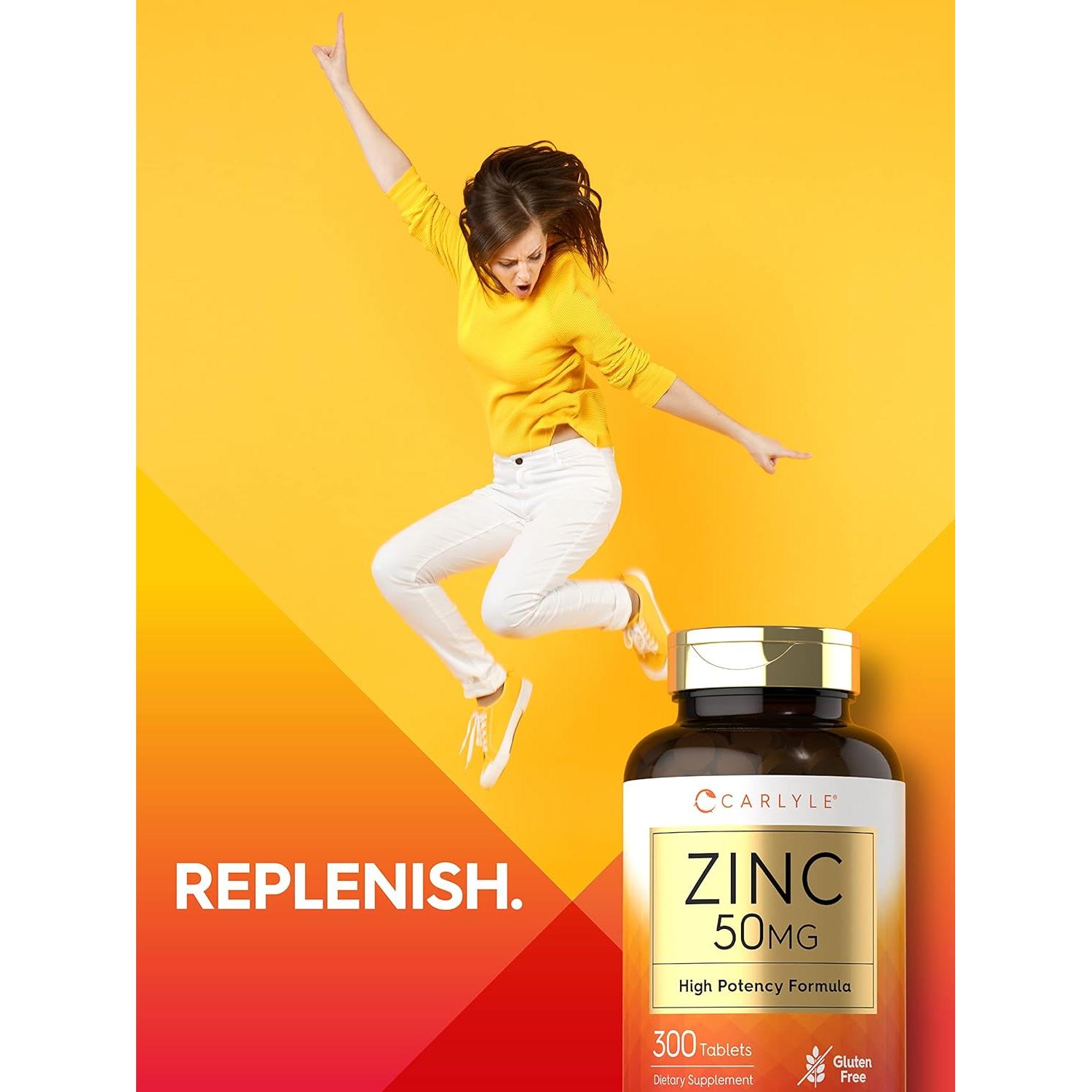 Suplemento de Zinc 50mg Carlyle | 300 Tabletas Vegetales | Libre de Gluten