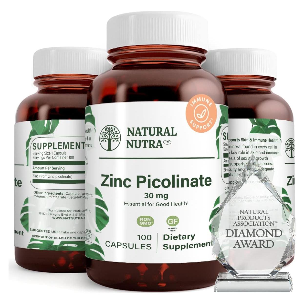 Zinc Picolinate Natural Nutra 30 mg 100 Cápsulas Suplemento