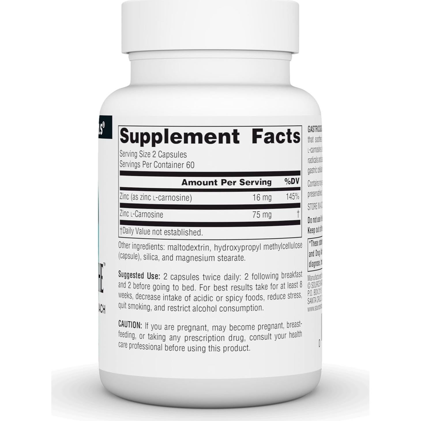Source Naturals GastricSoothe Zinc L-Carnosina 120 Cápsulas