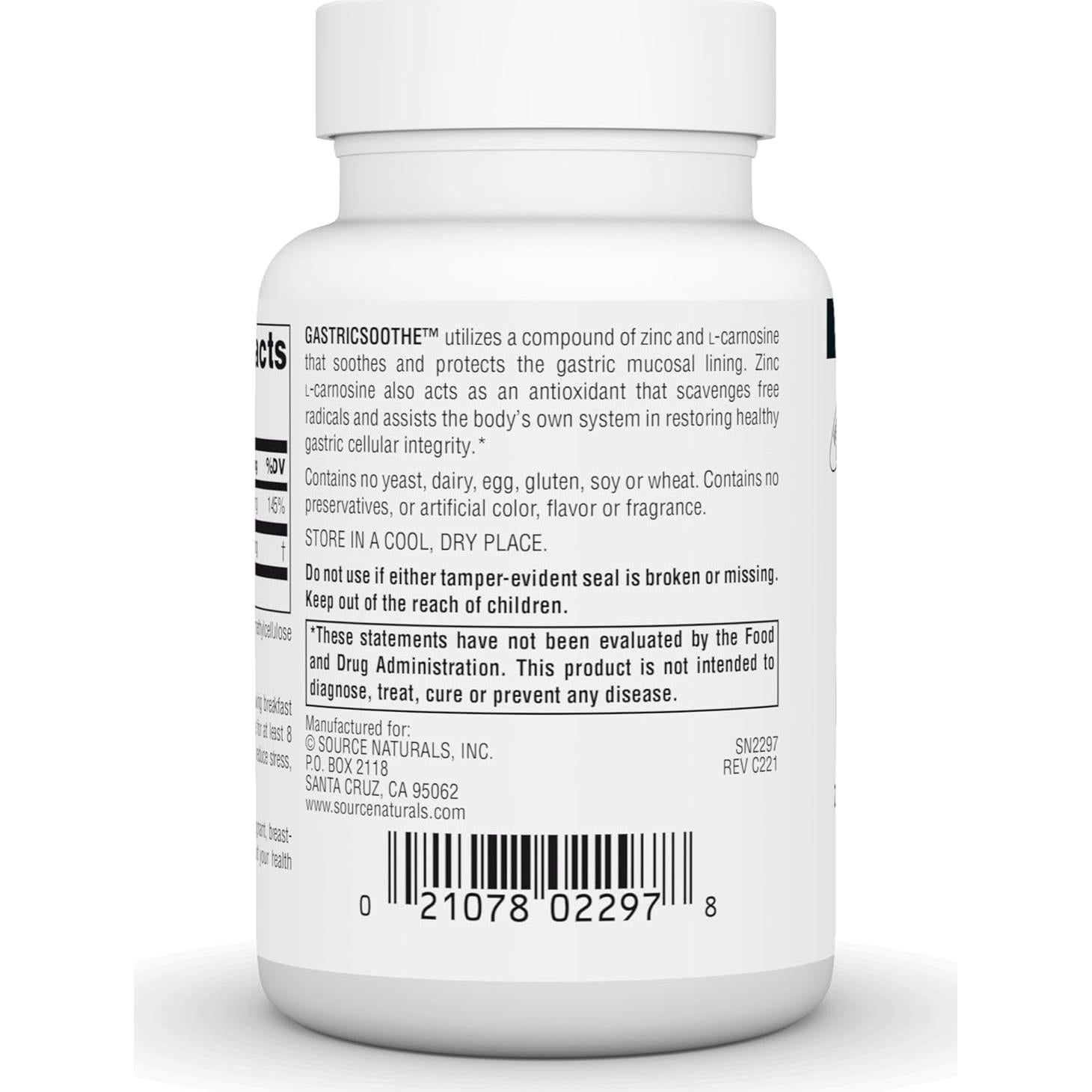 Source Naturals GastricSoothe Zinc L-Carnosina 120 Cápsulas