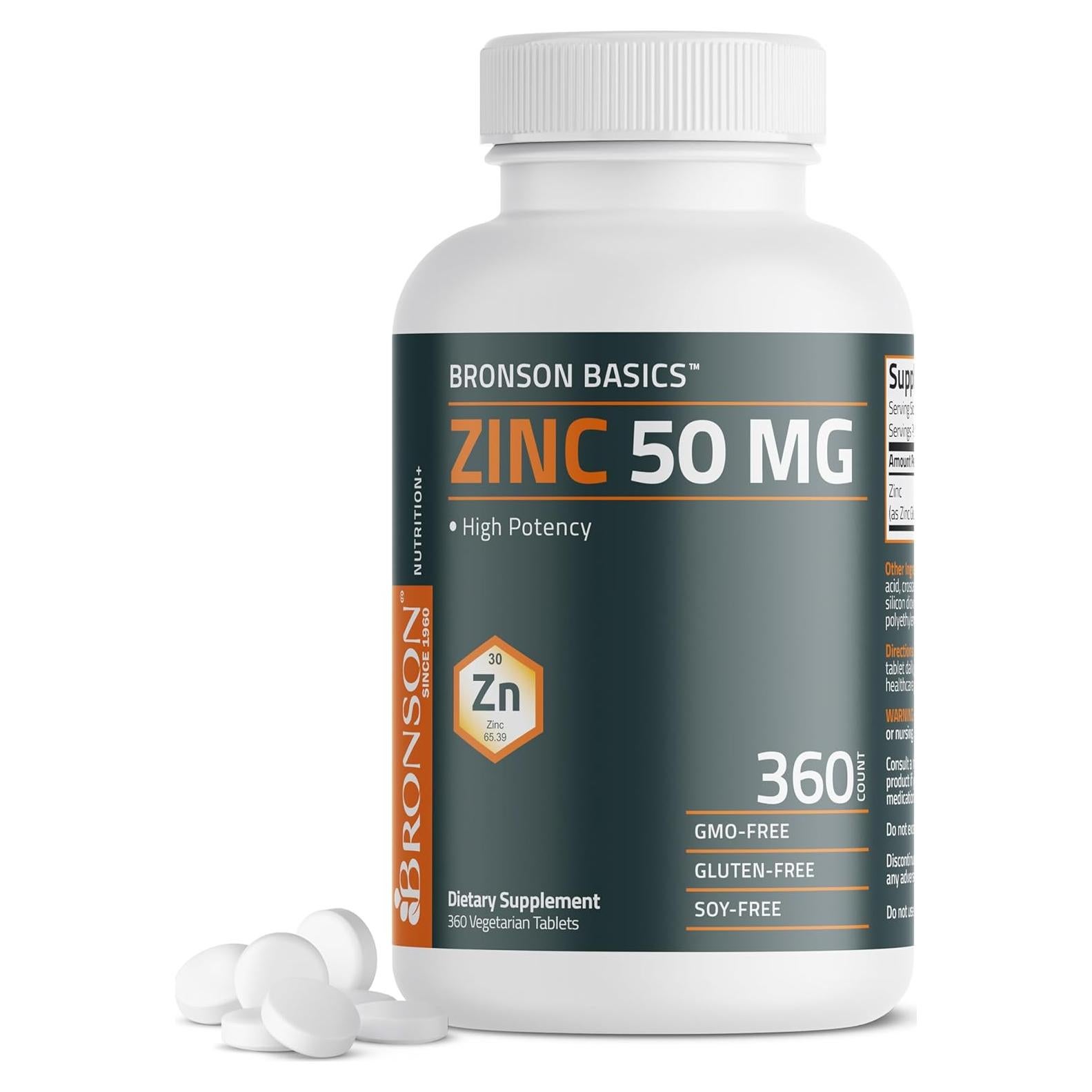 Bronson Zinc 50 MG - 360 Tabletas Vegetarianas Antioxidante
