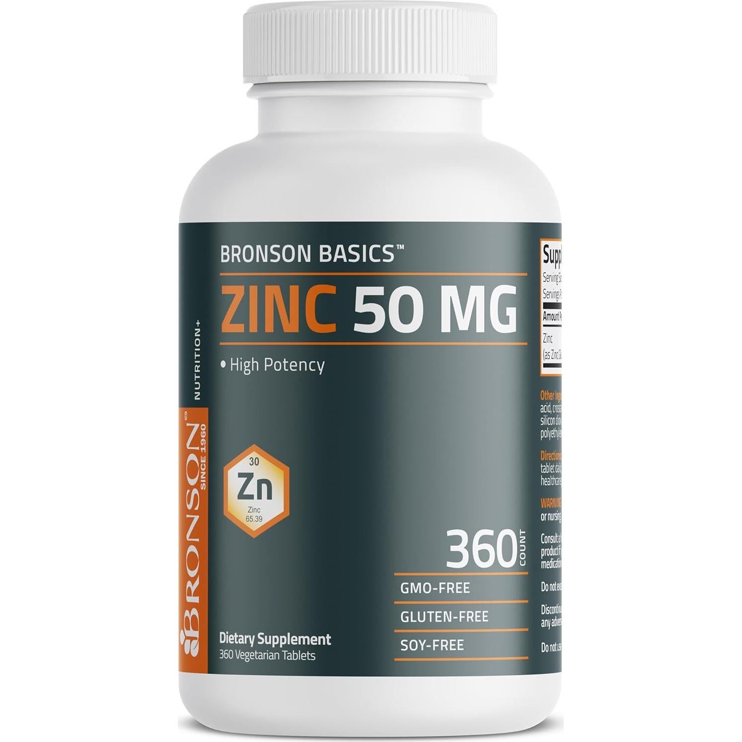 Bronson Zinc 50 MG - 360 Tabletas Vegetarianas Antioxidante
