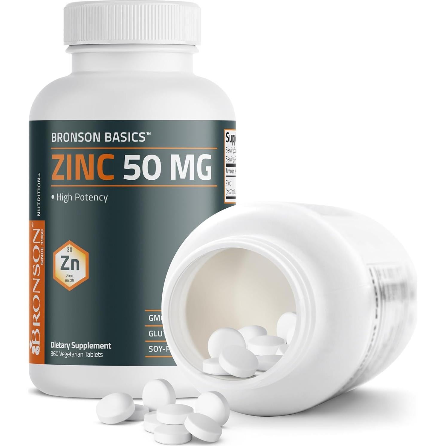 Bronson Zinc 50 MG - 360 Tabletas Vegetarianas Antioxidante