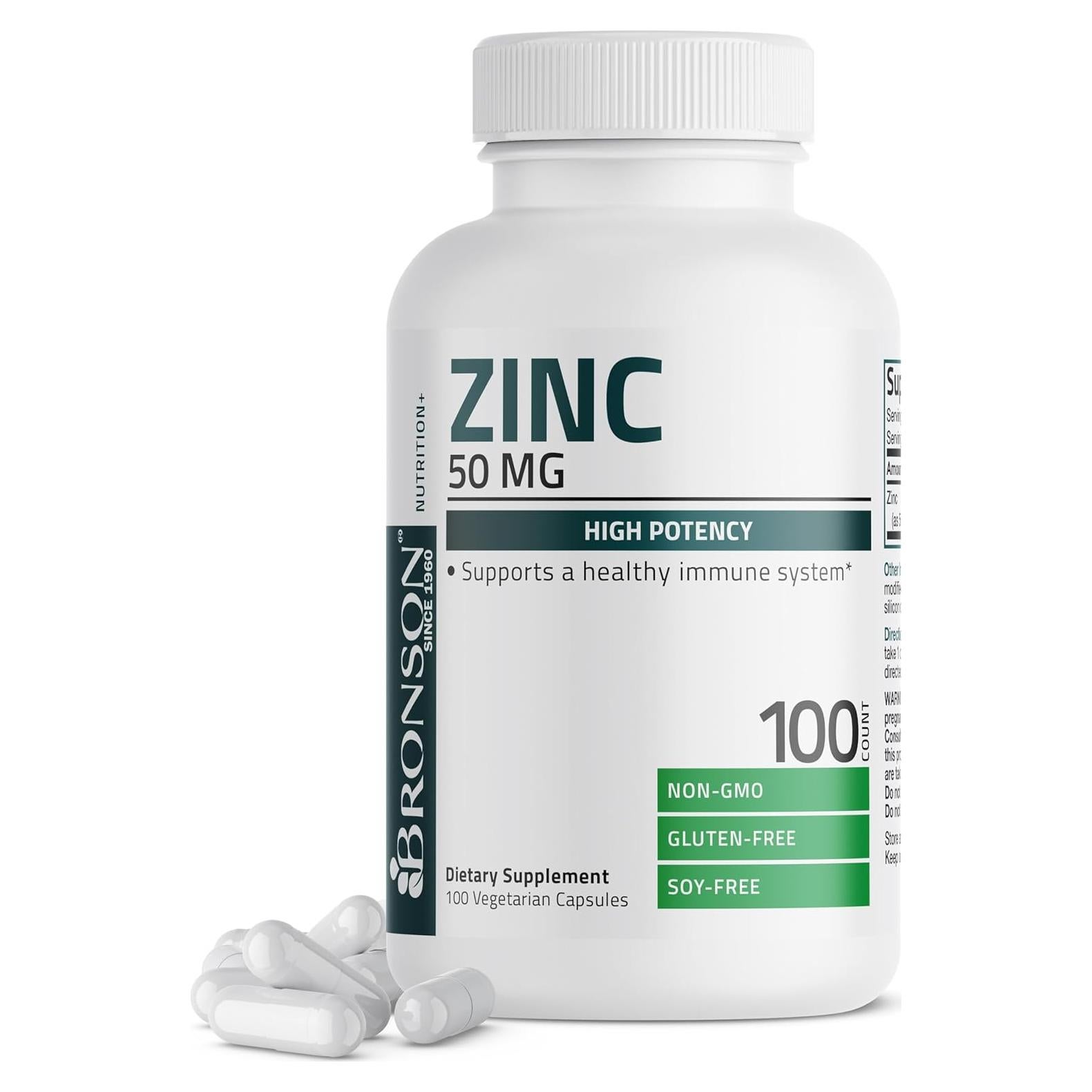 Suplemento de Zinc Bronson 50mg Vegano - 100 Cápsulas