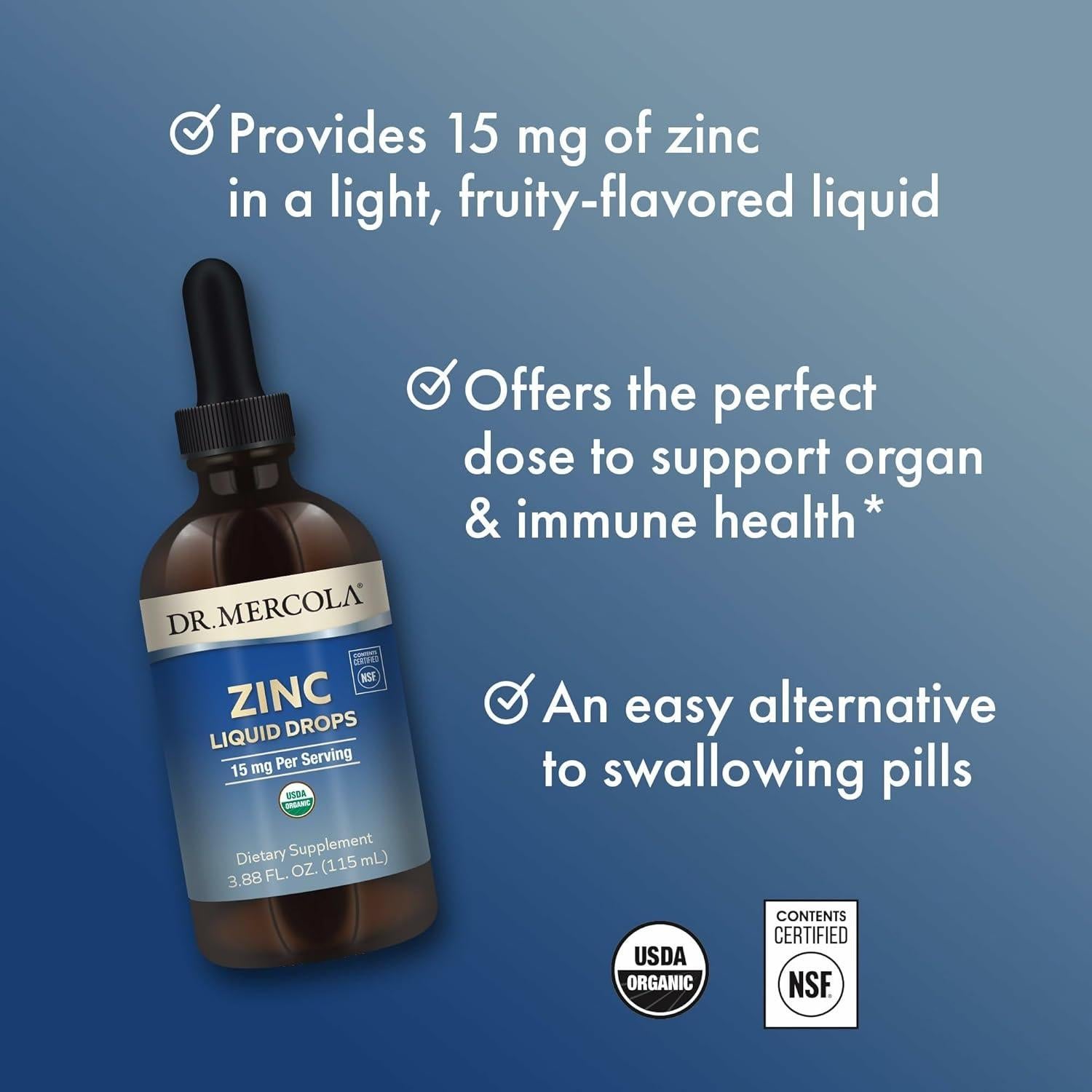 Gotas Líquidas de Zinc Orgánico Dr. Mercola - 15 mg - 113 ml
