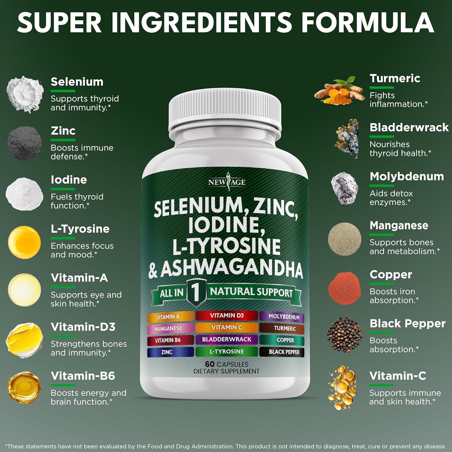 Suplemento New Age Tiroides 120 Cápsulas Selenio Zinc Yodo