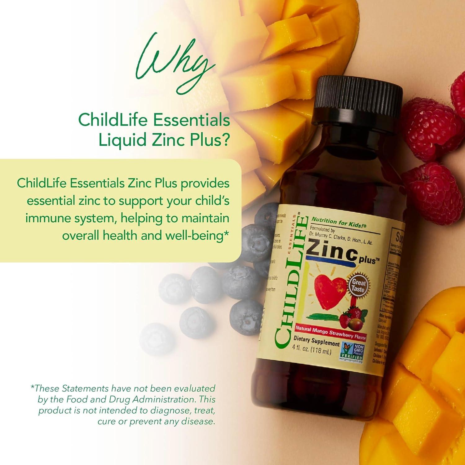 Suplemento Líquido de Zinc ChildLife Essentials 118ml - Mango Fresa