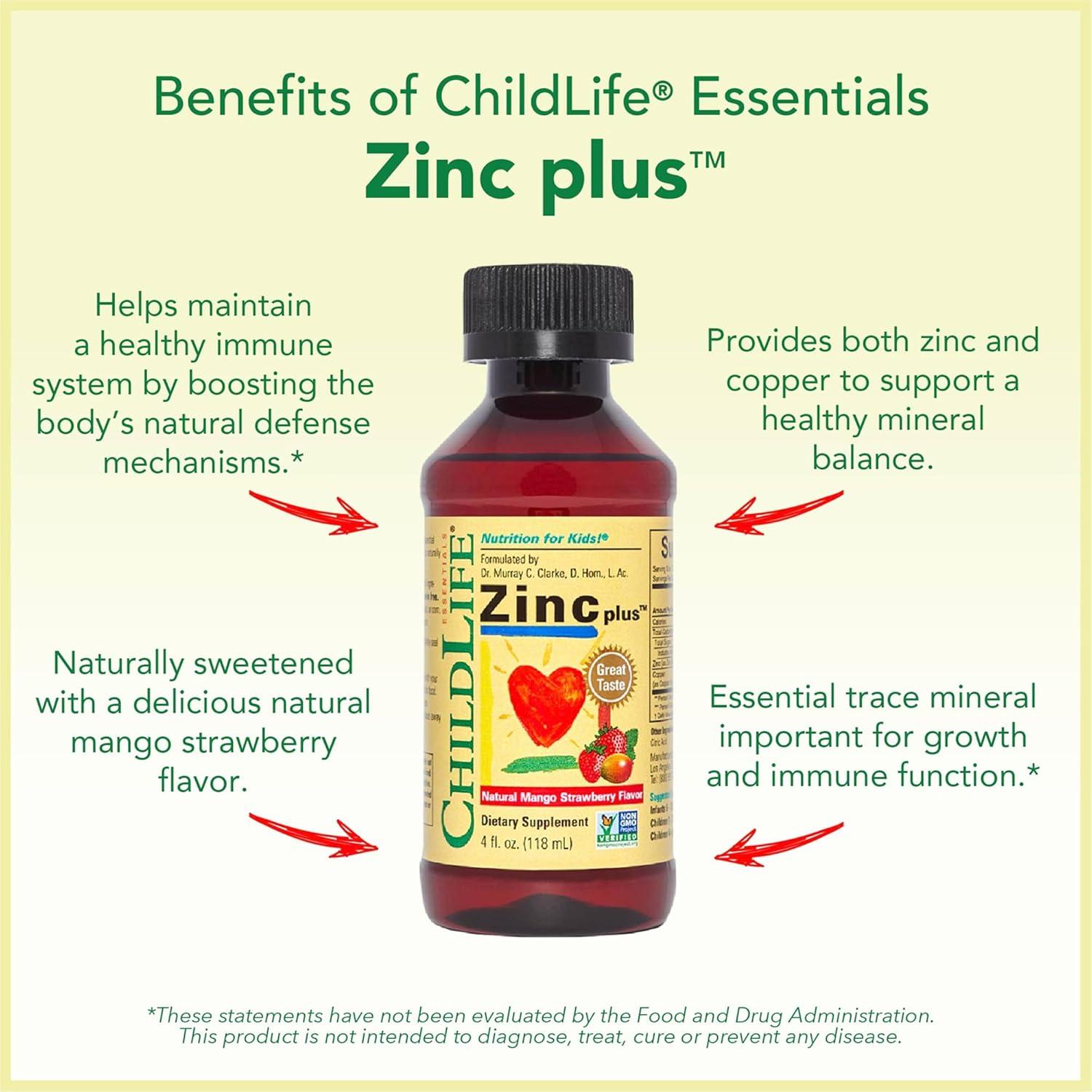 Suplemento Líquido de Zinc ChildLife Essentials 118ml - Mango Fresa