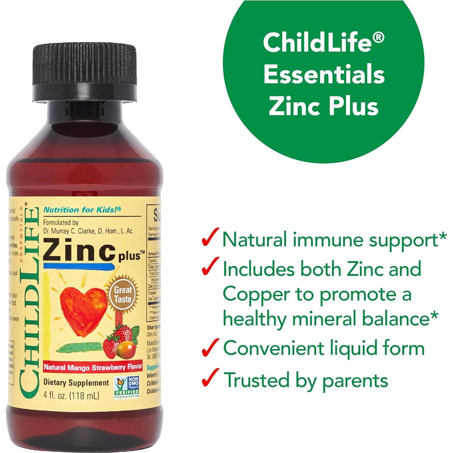Suplemento Líquido de Zinc ChildLife Essentials 118ml - Mango Fresa