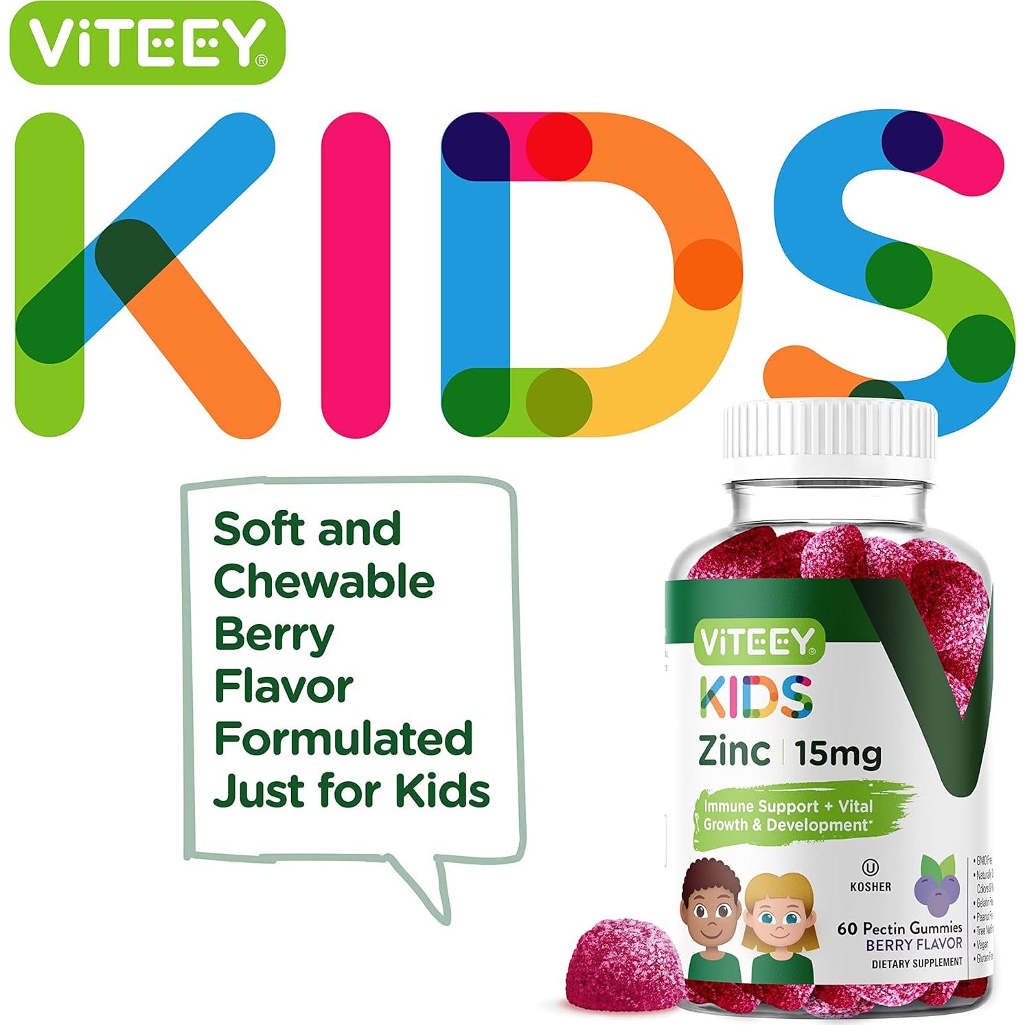 Gomitas de Zinc Viteey para Niños 15mg - Veganas y Sin Gluten