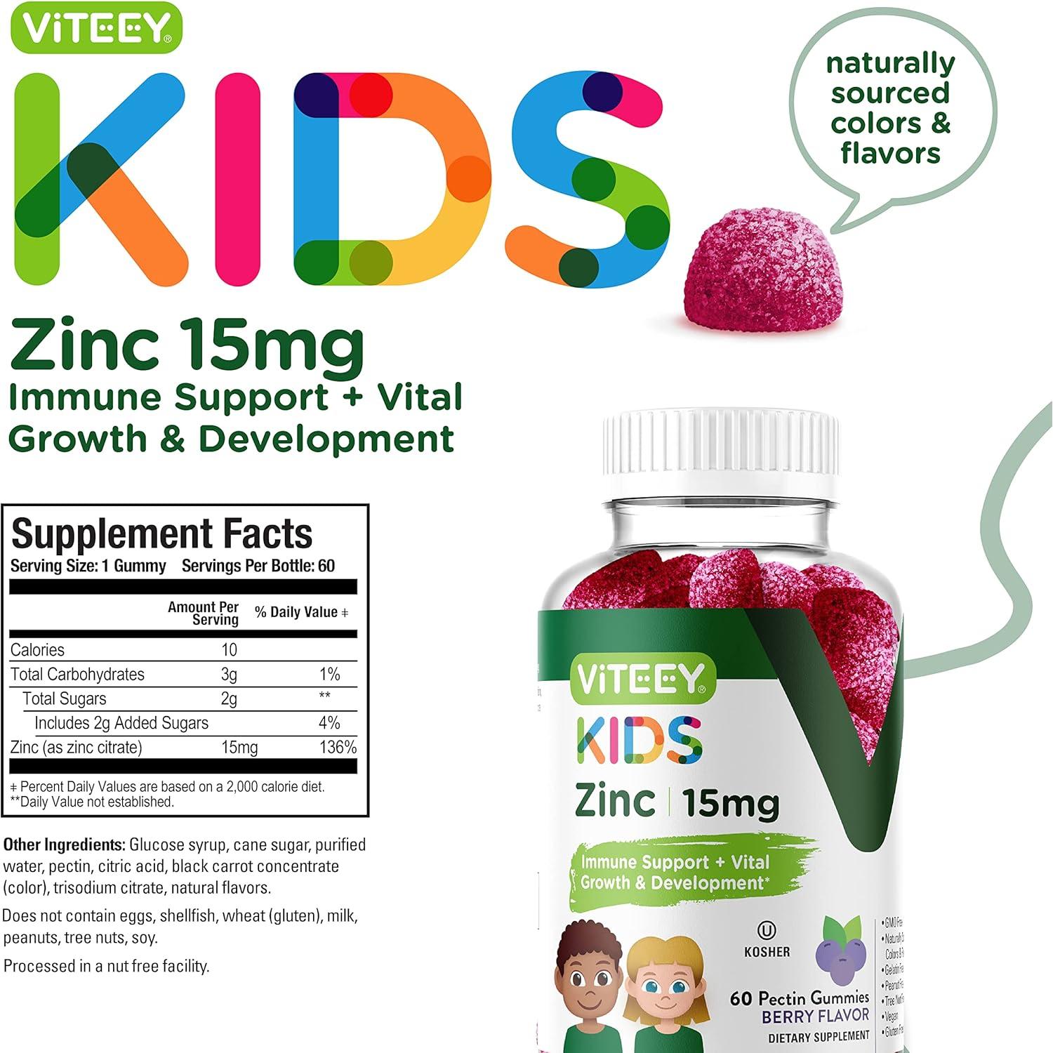 Gomitas de Zinc Viteey para Niños 15mg - Veganas y Sin Gluten