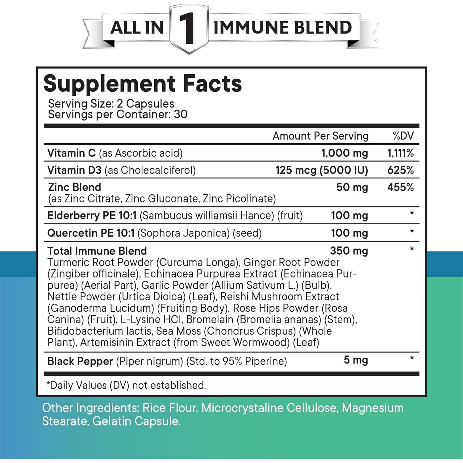 Suplemento Inmunológico Quercetina Zinc Vitamina C 60 Cápsulas