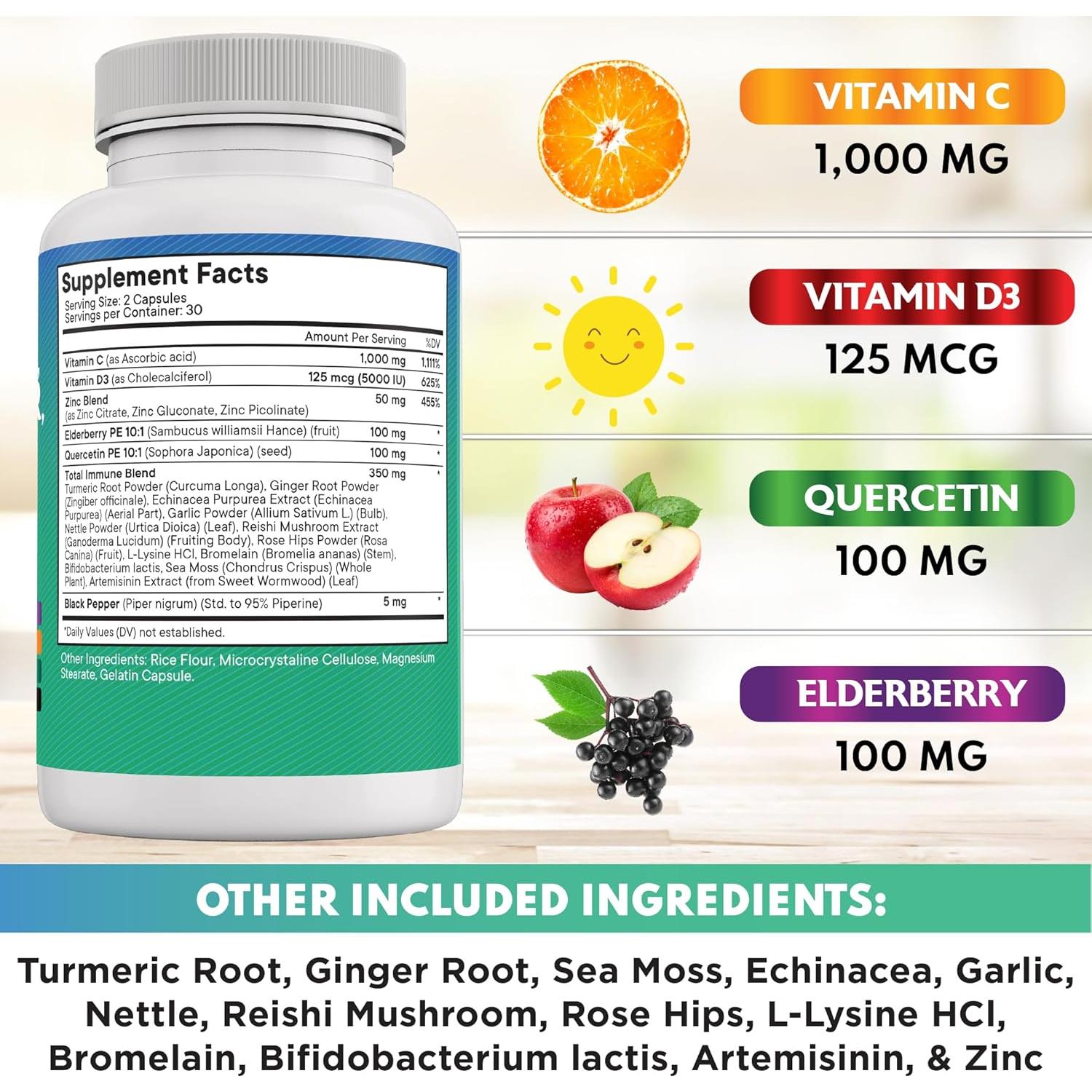 Suplemento Inmunológico Quercetina Zinc Vitamina C 60 Cápsulas