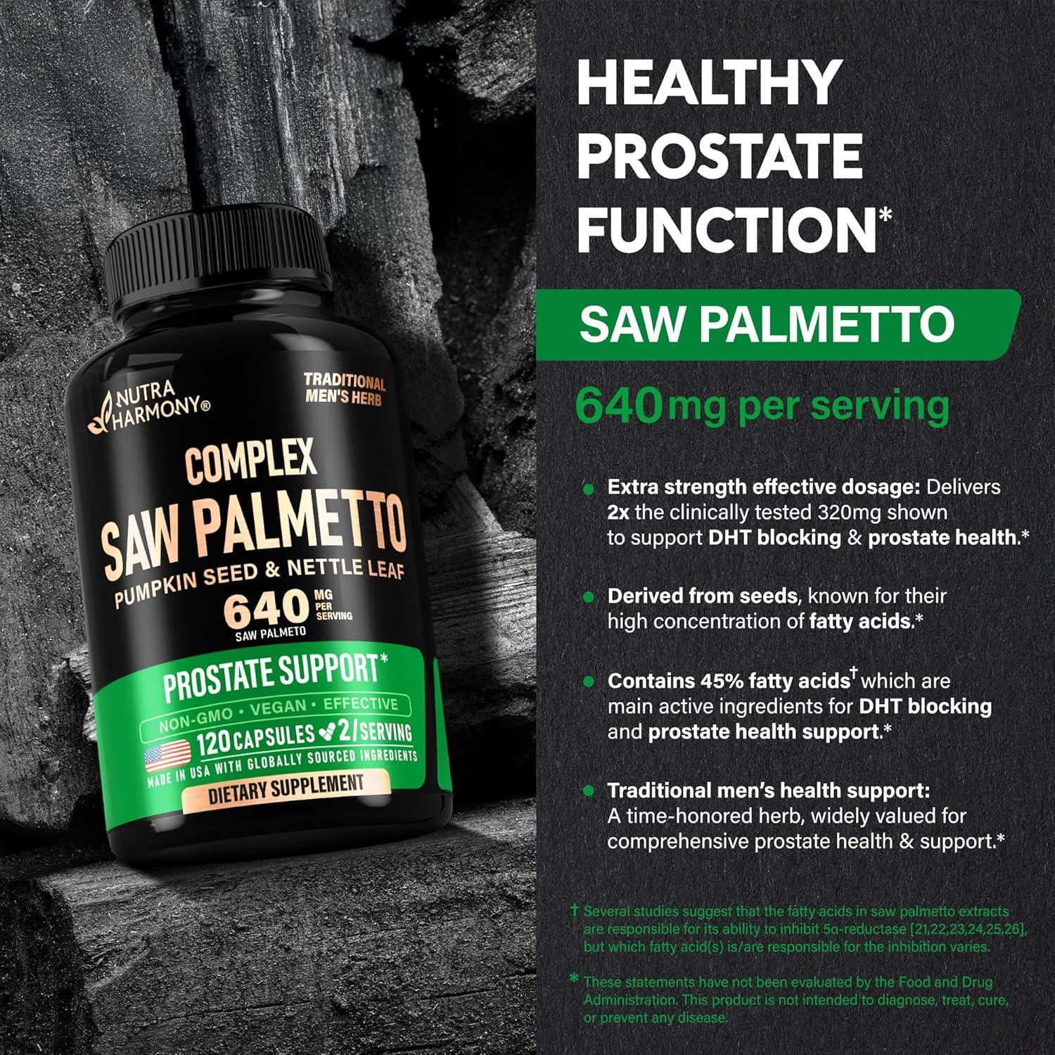 Saw Palmetto Nutra Harmony 640mg - Suplemento Prostático 120 Cápsulas