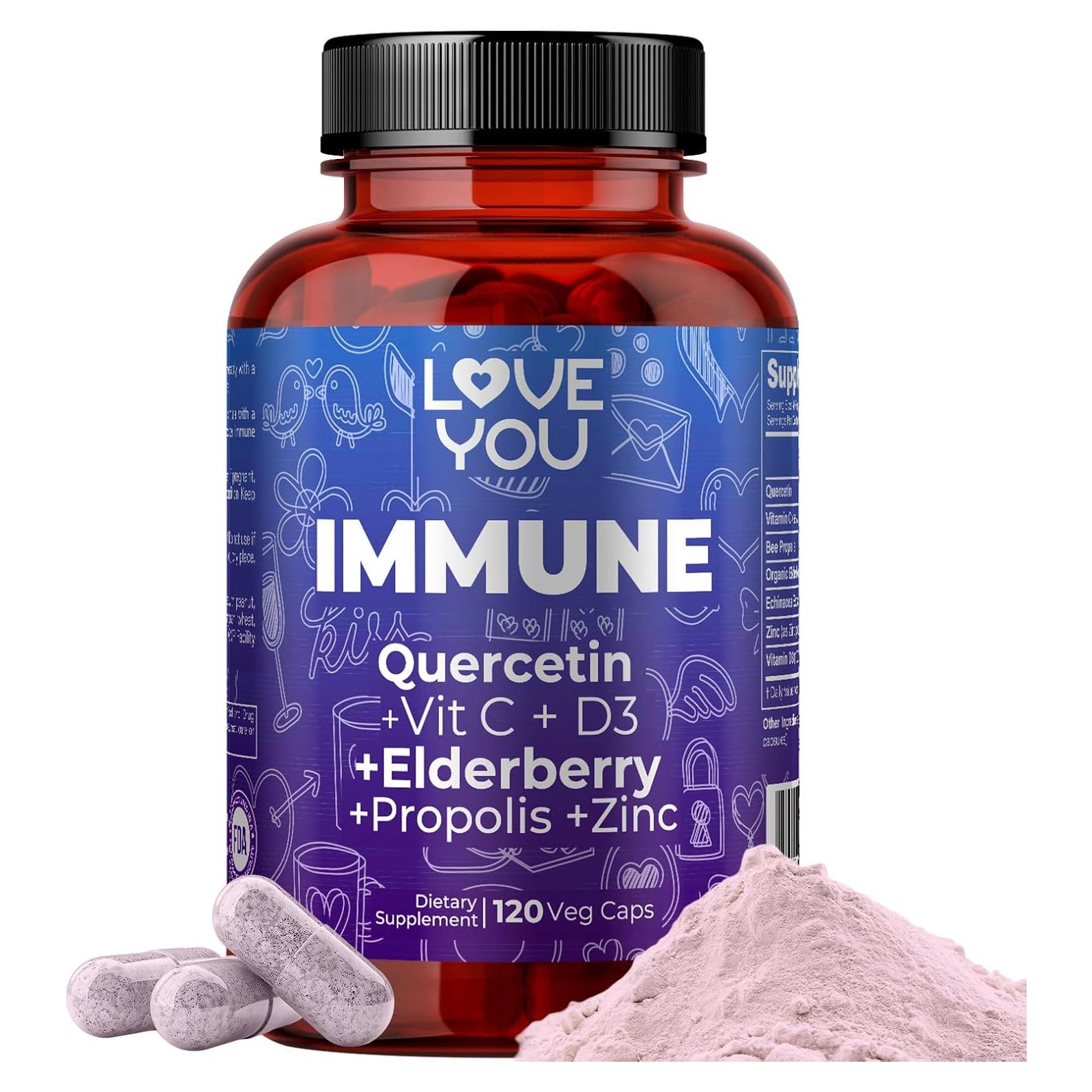 Suplemento Inmunológico Love You - 1000mg Vitamina C, Zinc, Ajo - 120 Cápsulas Veganas - Antioxidante y Sin OGM