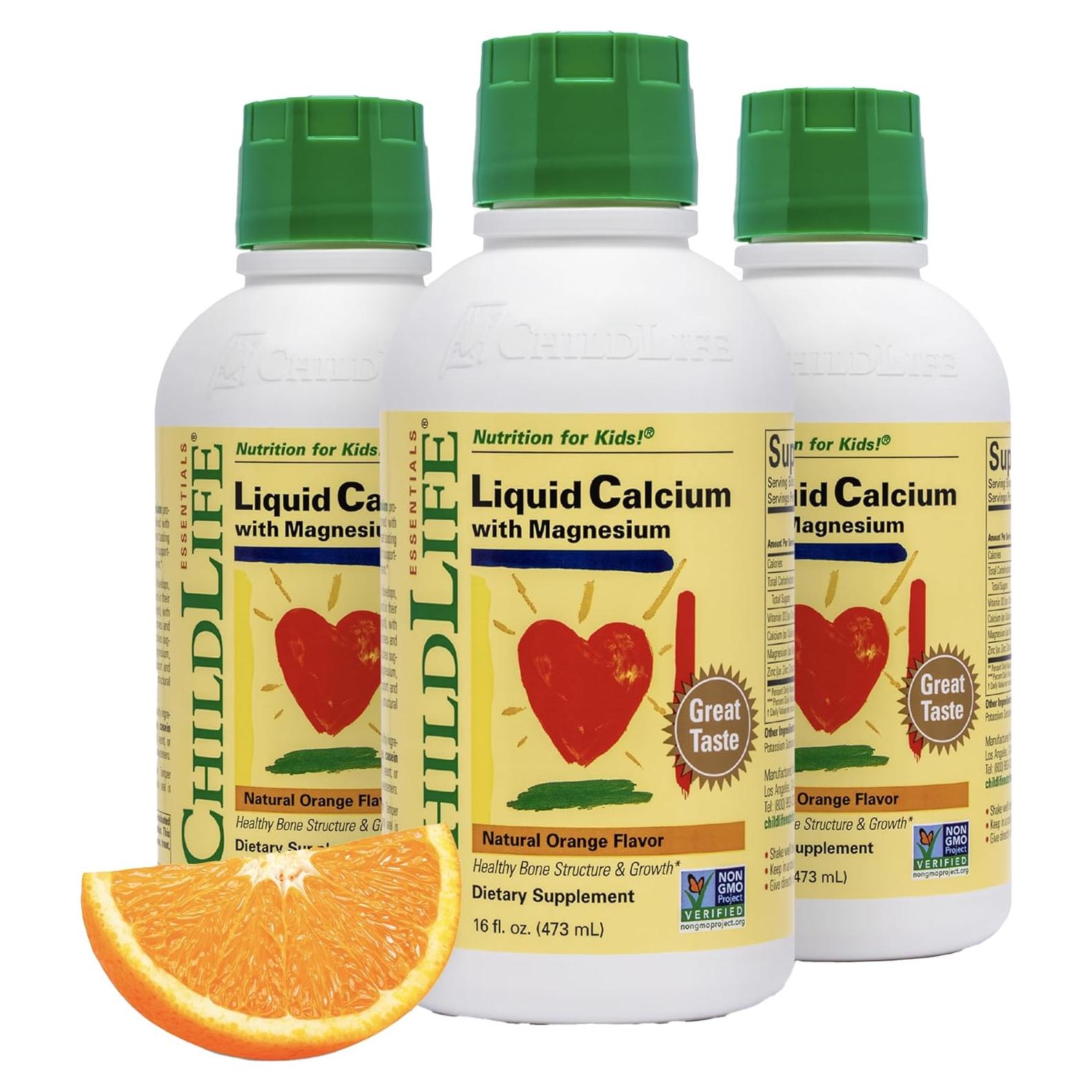 Suplemento Líquido de Calcio ChildLife 473 ml - Niños con Magnesio, Zinc y Vitamina D3 Sabor Naranja