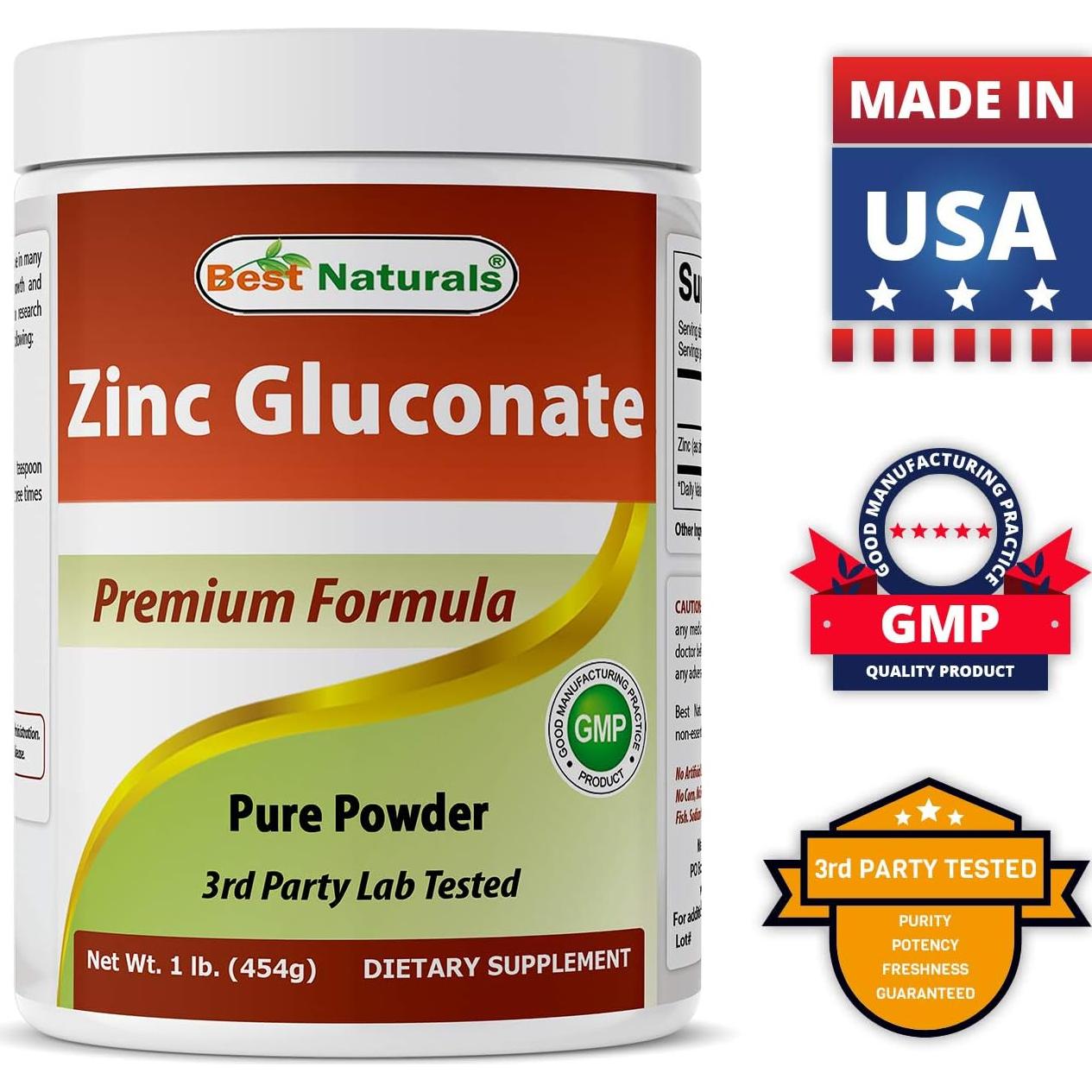Zinc Gluconato en Polvo Puro 450 mg Mejor Naturales 0.54 kg