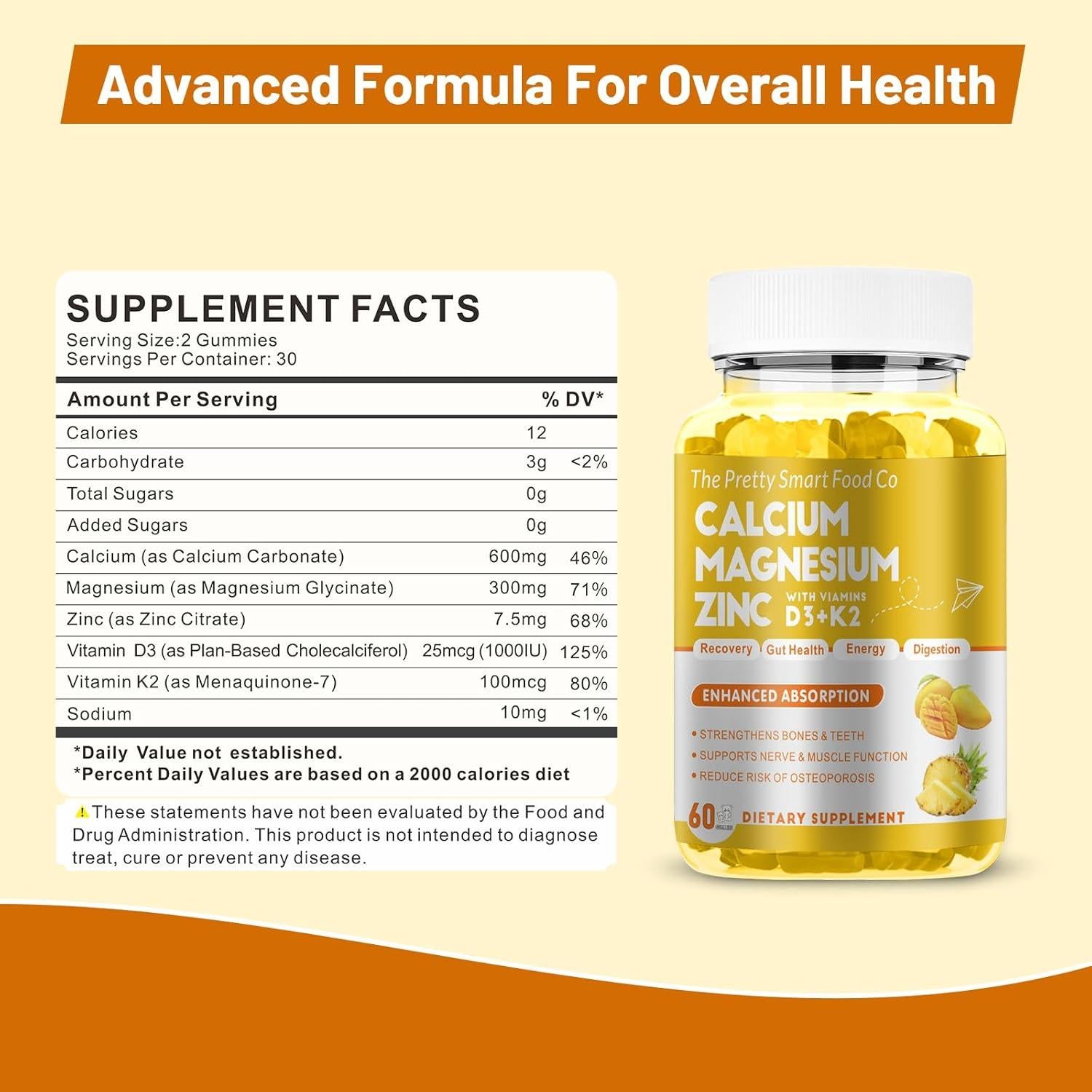 Gomitas de Calcio Magnesio Zinc D3 K2 The Pretty Smart 60 Unidades