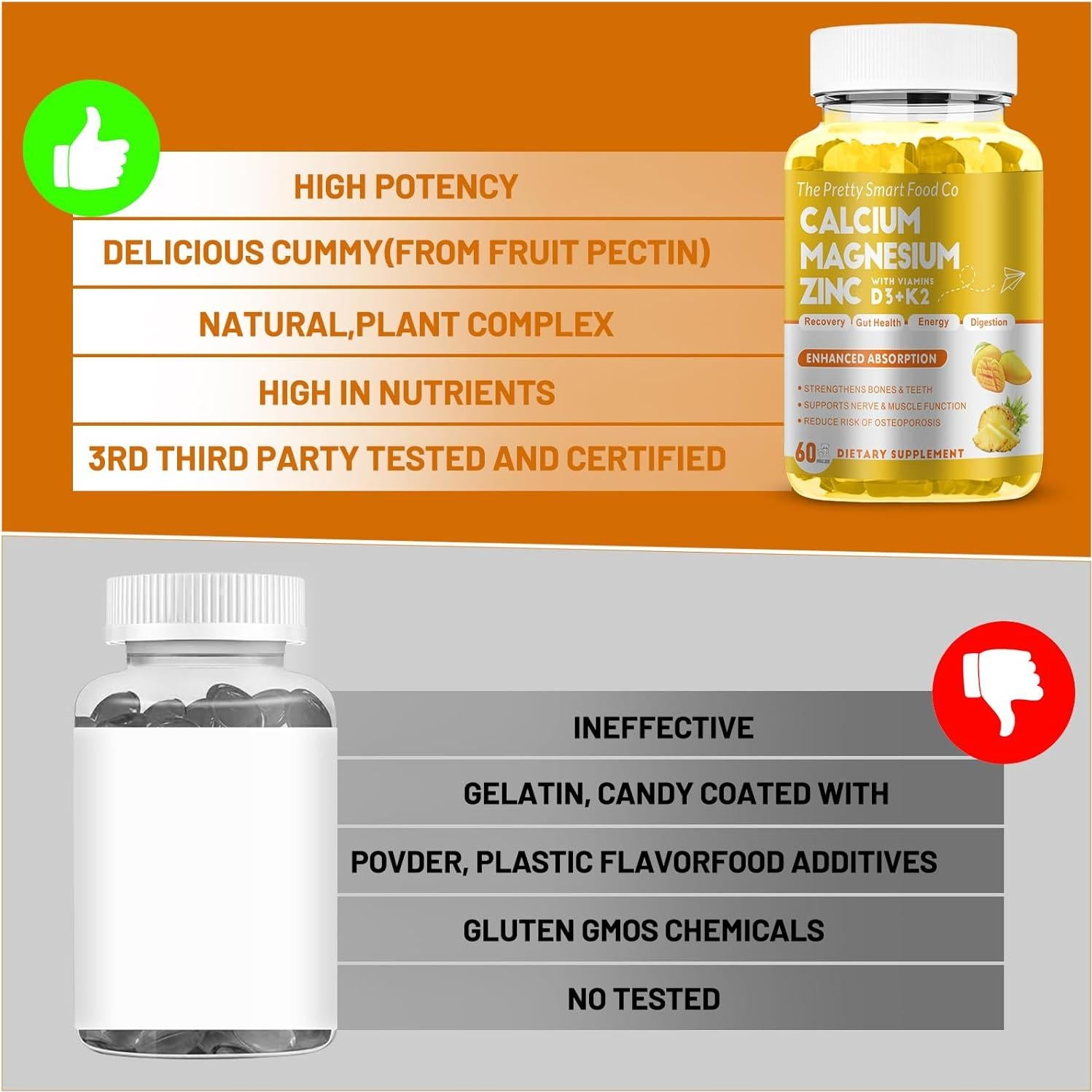 Gomitas de Calcio Magnesio Zinc D3 K2 The Pretty Smart 60 Unidades