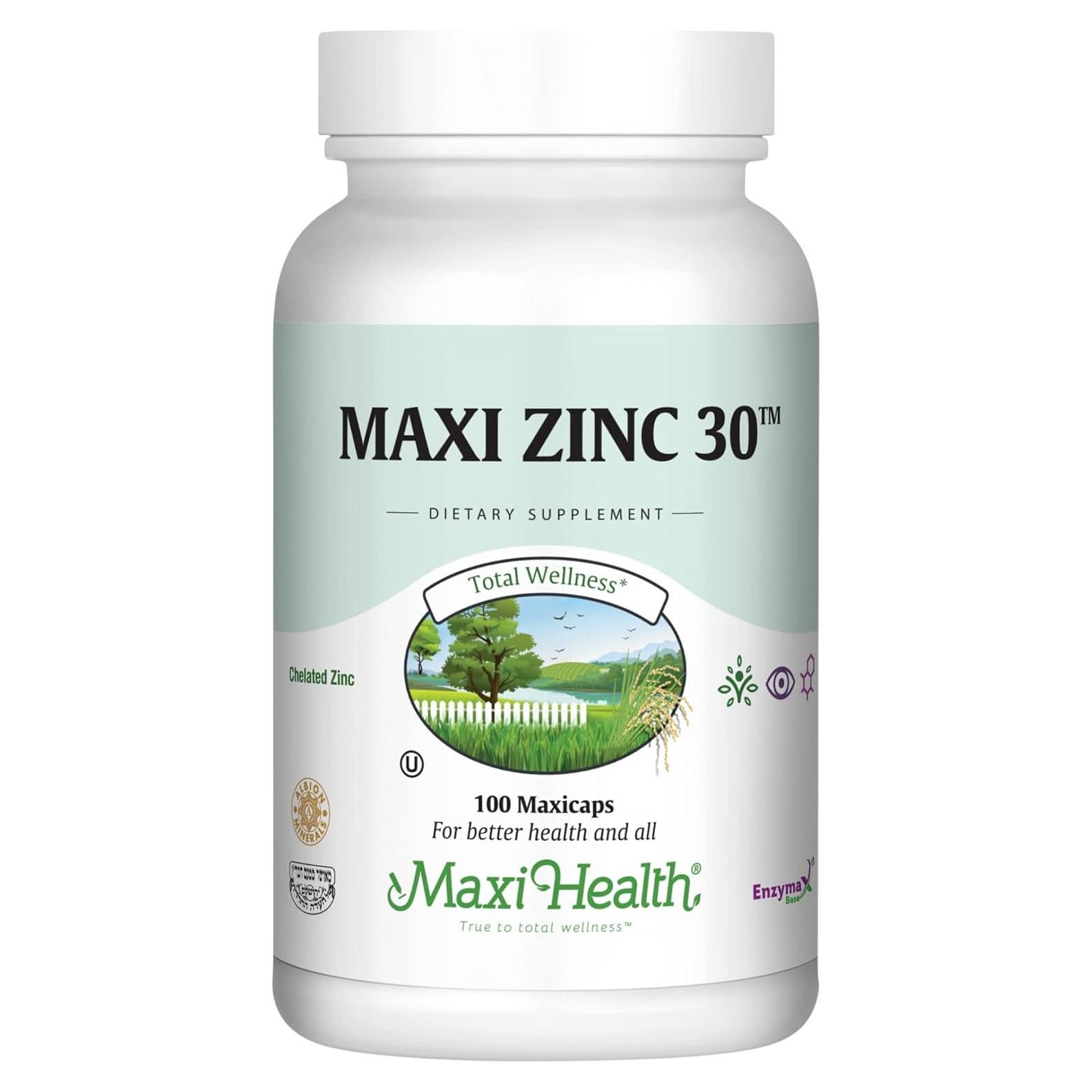 Suplemento de Zinc Maxi Health 30 mg - 100 Cápsulas Kosher