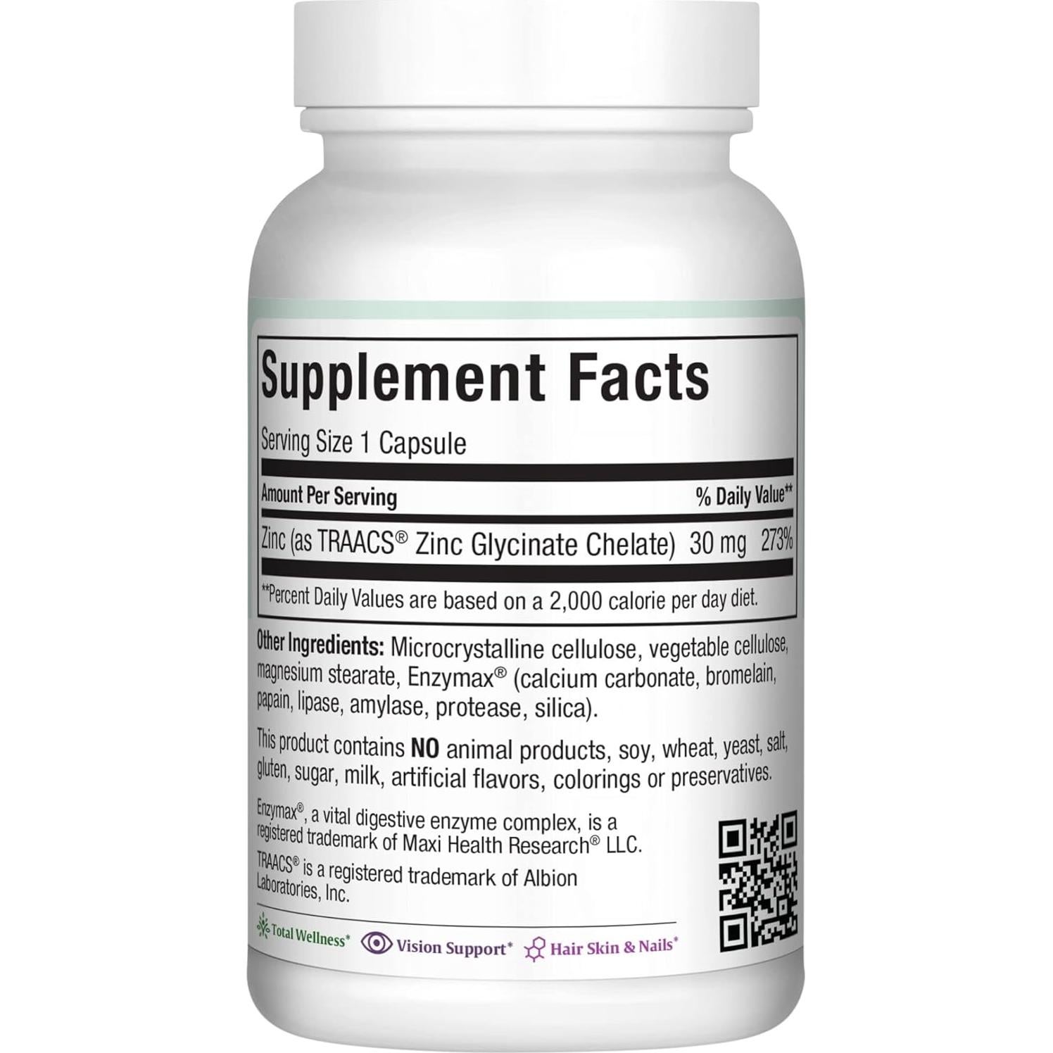 Suplemento de Zinc Maxi Health 30 mg - 100 Cápsulas Kosher
