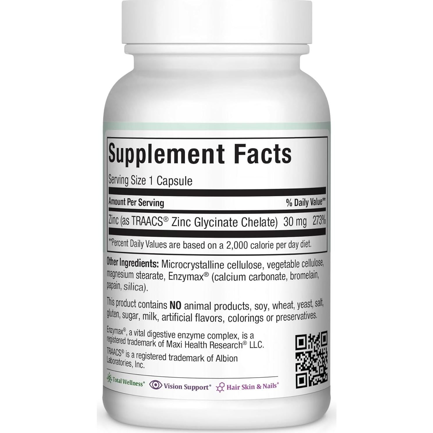 Suplemento de Zinc Maxi Health 30 mg - 100 Cápsulas Kosher