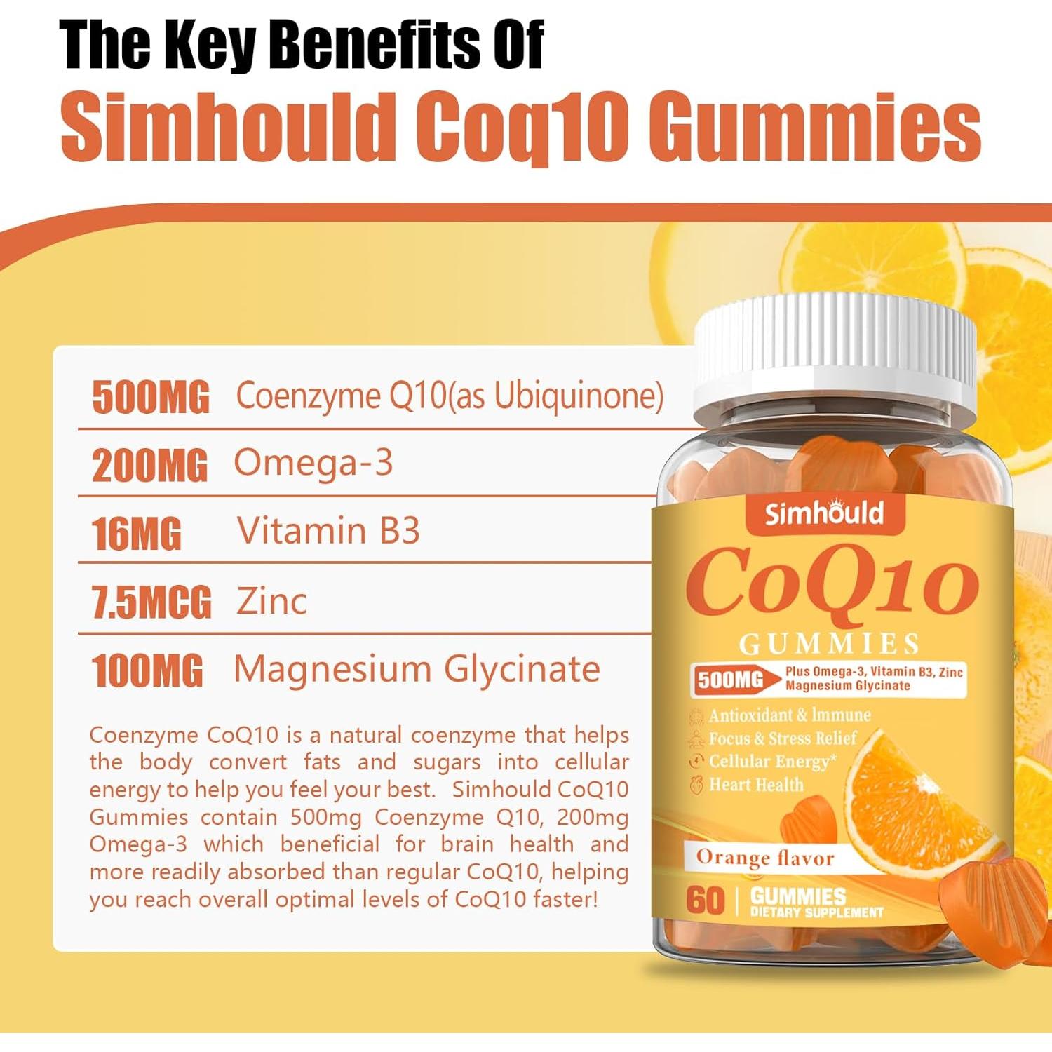 Gominolas CoQ10 500mg Simhould con Omega-3 y Magnesio 60 Cuentas