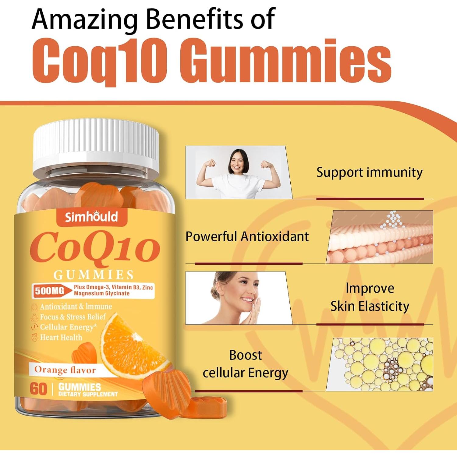 Gominolas CoQ10 500mg Simhould con Omega-3 y Magnesio 60 Cuentas