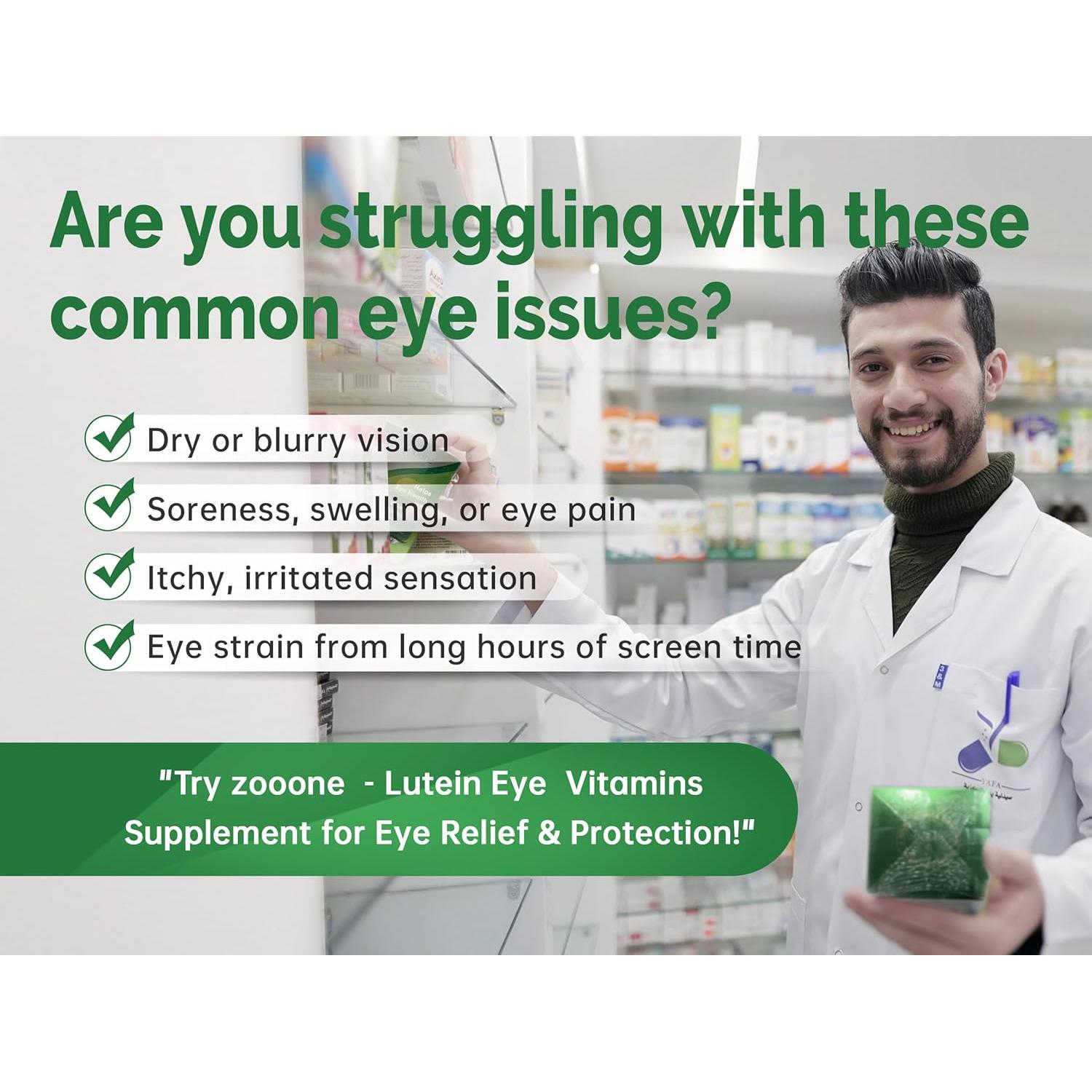 Suplemento de Vitaminas Oculares Zooone - Luteína y Zinc, 90 Tabletas