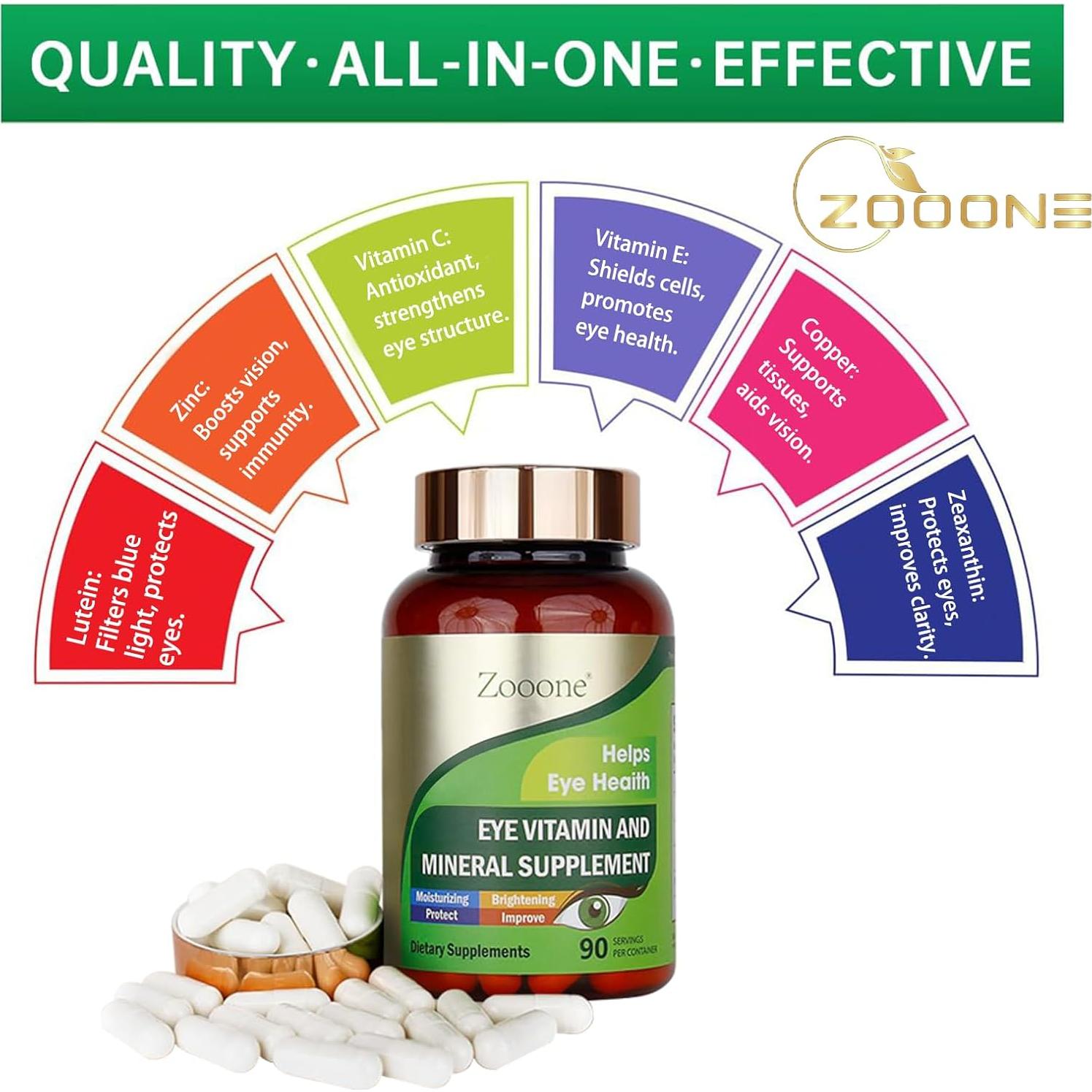 Suplemento de Vitaminas Oculares Zooone - Luteína y Zinc, 90 Tabletas