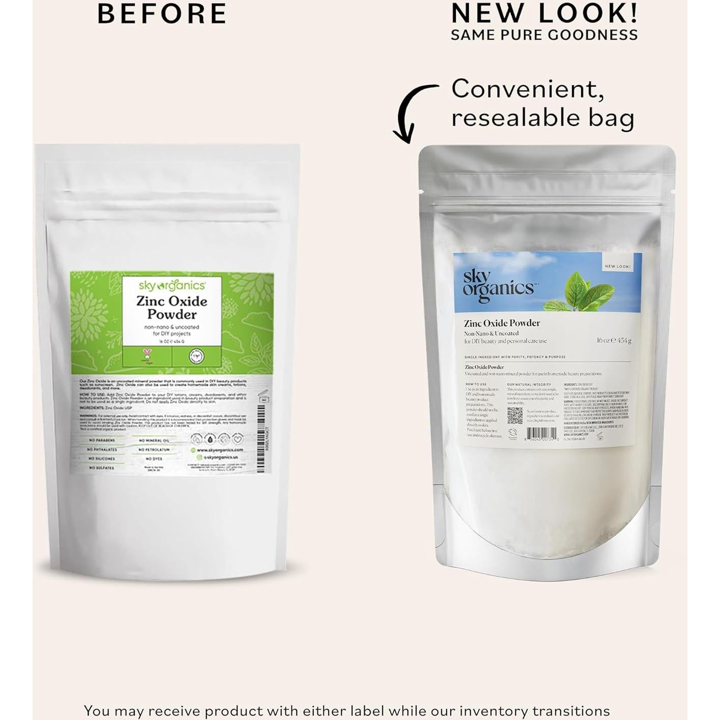 Polvo de Óxido de Zinc Sky Organics 453.6 g - Natural y Vegano