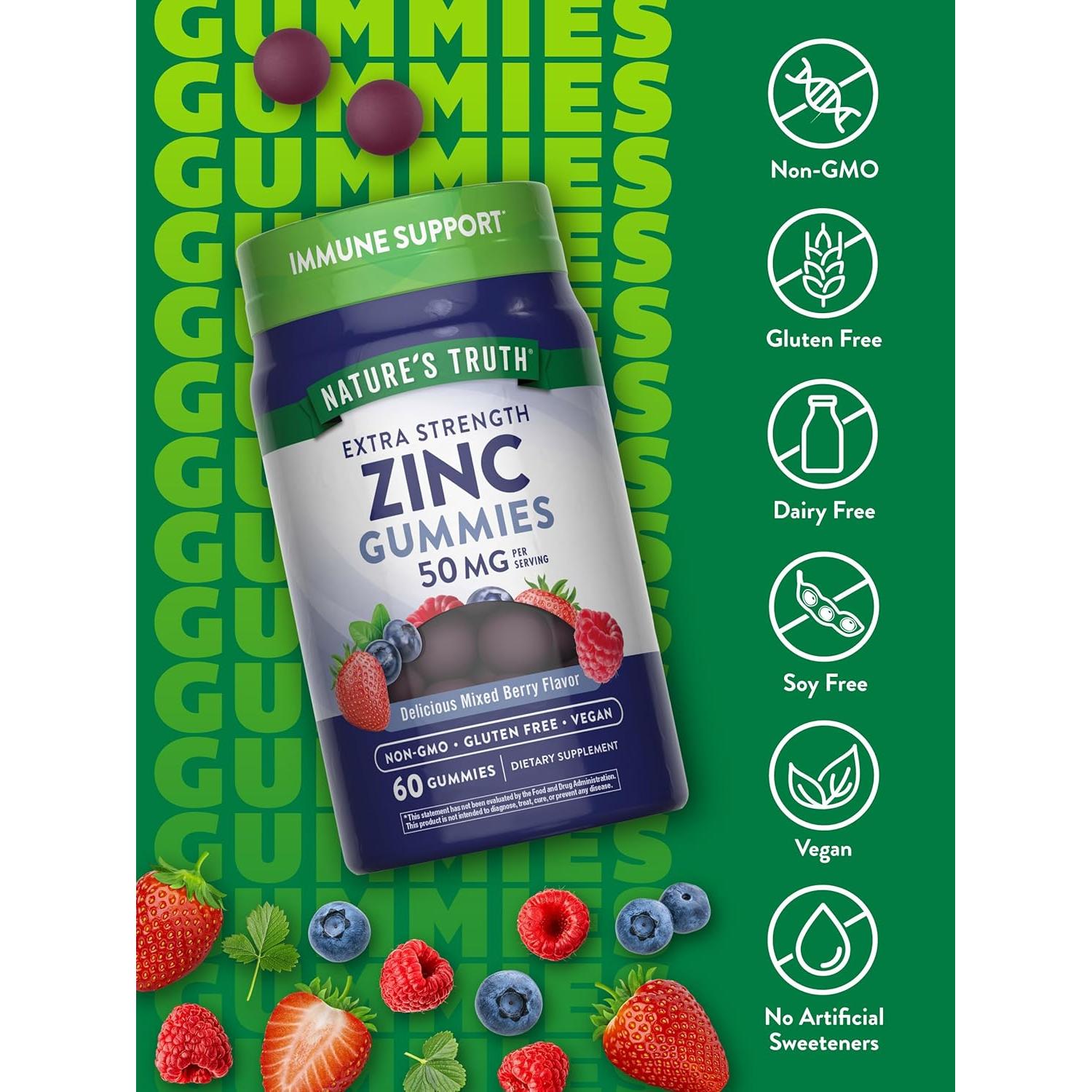 Gomitas de Zinc Nature's Truth 50 mg Veganas 60 Conteo