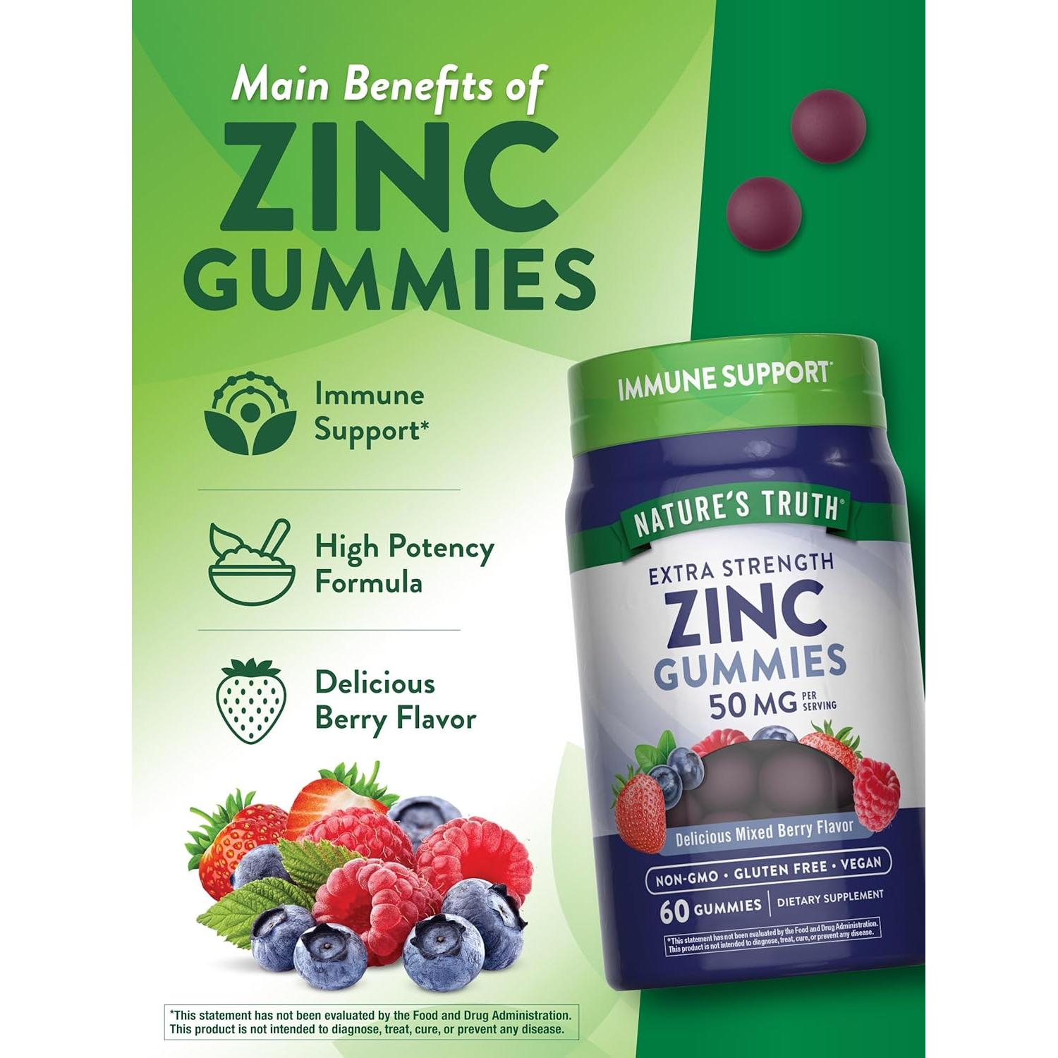 Gomitas de Zinc Nature's Truth 50 mg Veganas 60 Conteo
